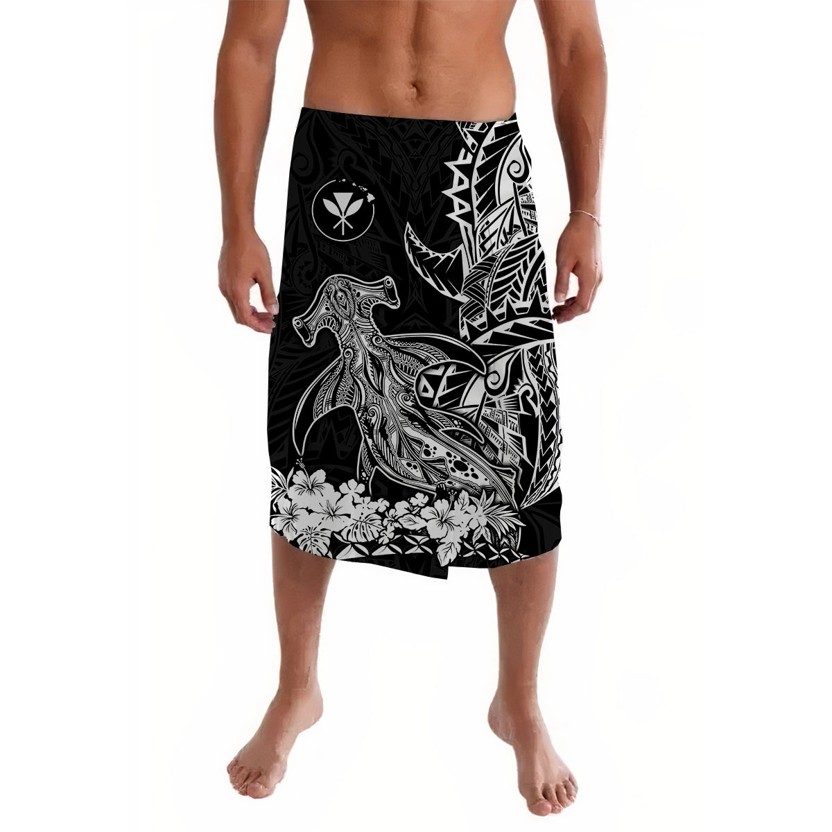 Hawaii Polynesian Lavalava Wild Hammerhead Sharks Black LT13 Black - Polynesian Pride LLC