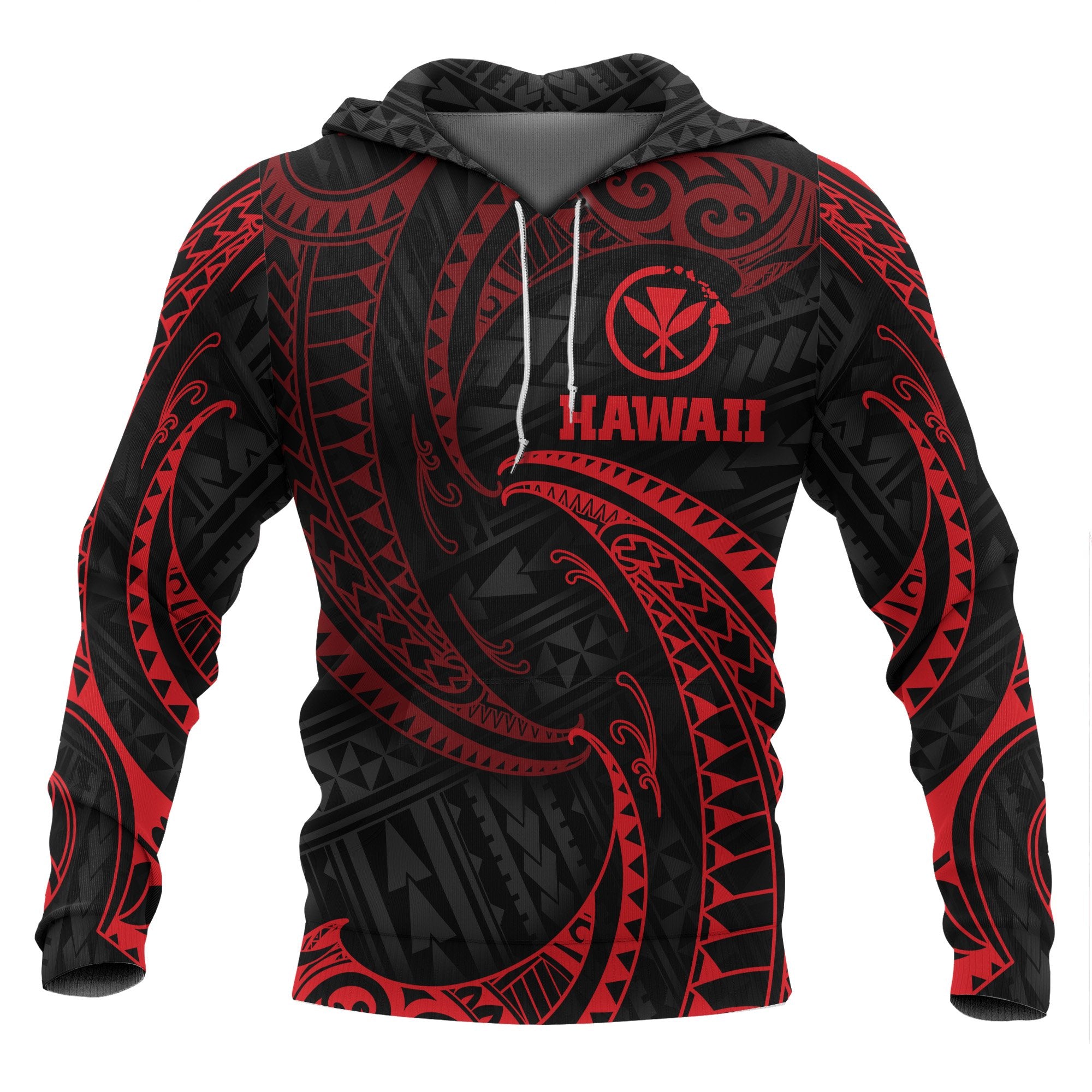 Hawaii Polynesian Hoodie Red Tribal Wave Unisex Red - Polynesian Pride