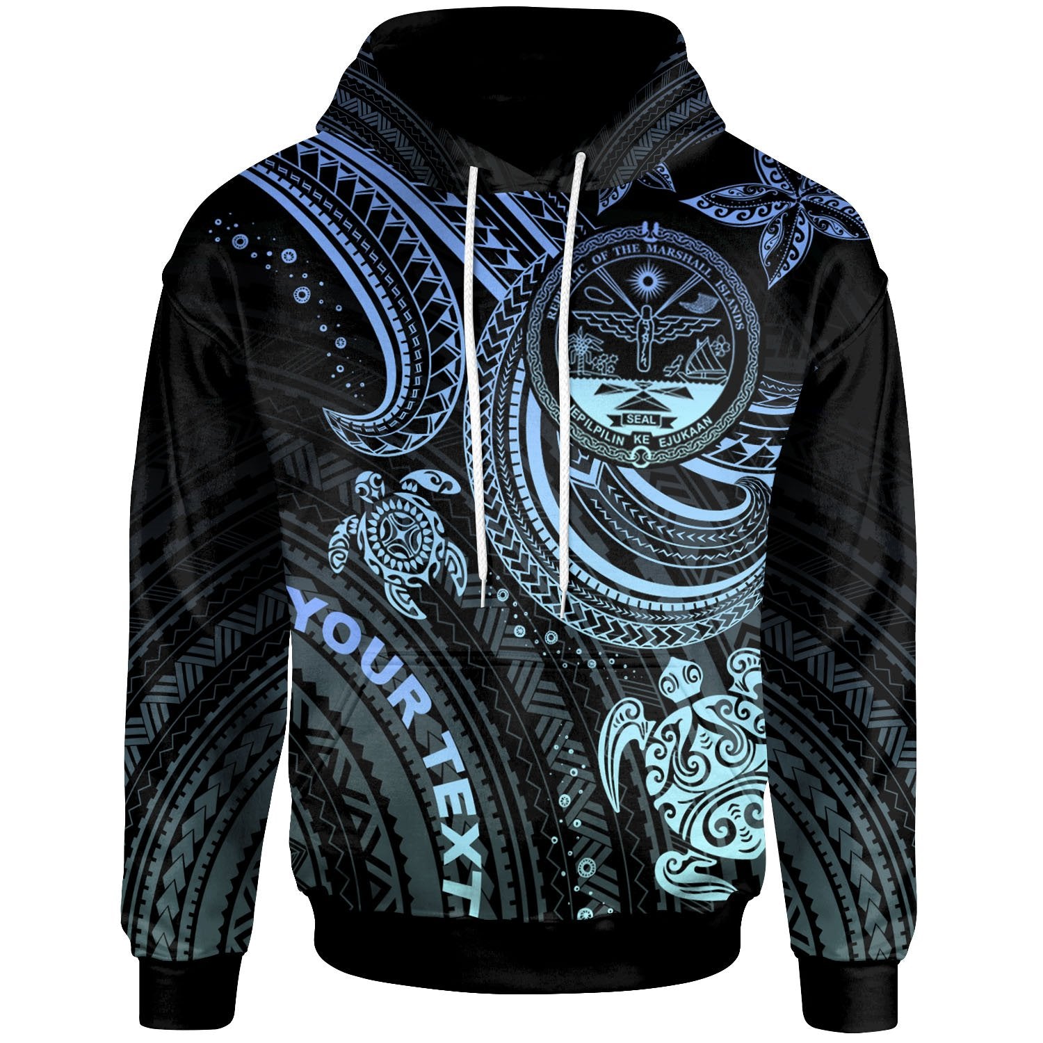 Marshall Islands Custom Hoodie Coat of Arm with Blue Turtle Unisex Blue - Polynesian Pride