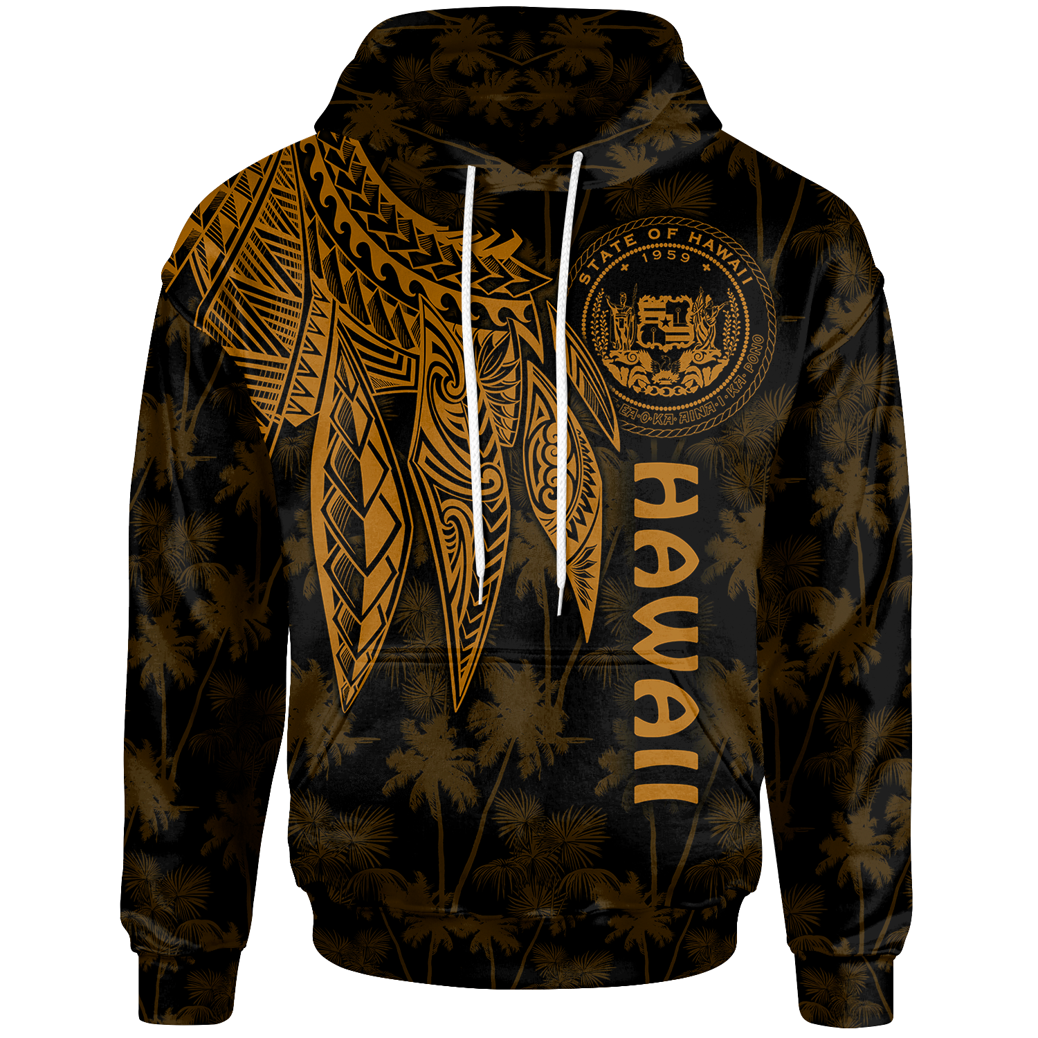 Polynesian Hawaii Hoodie Polynesian Wings (Golden) Unisex Golden - Polynesian Pride