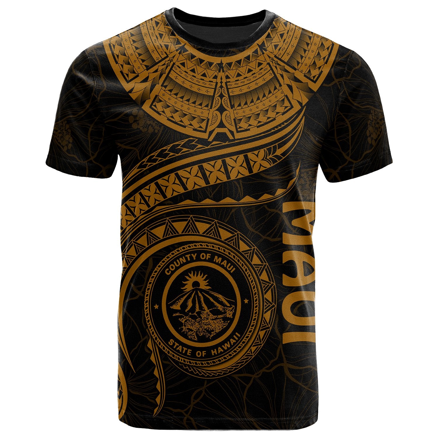 Polynesian Hawaii T Shirt Maui Polynesian Waves (Golden) Unisex Golden - Polynesian Pride