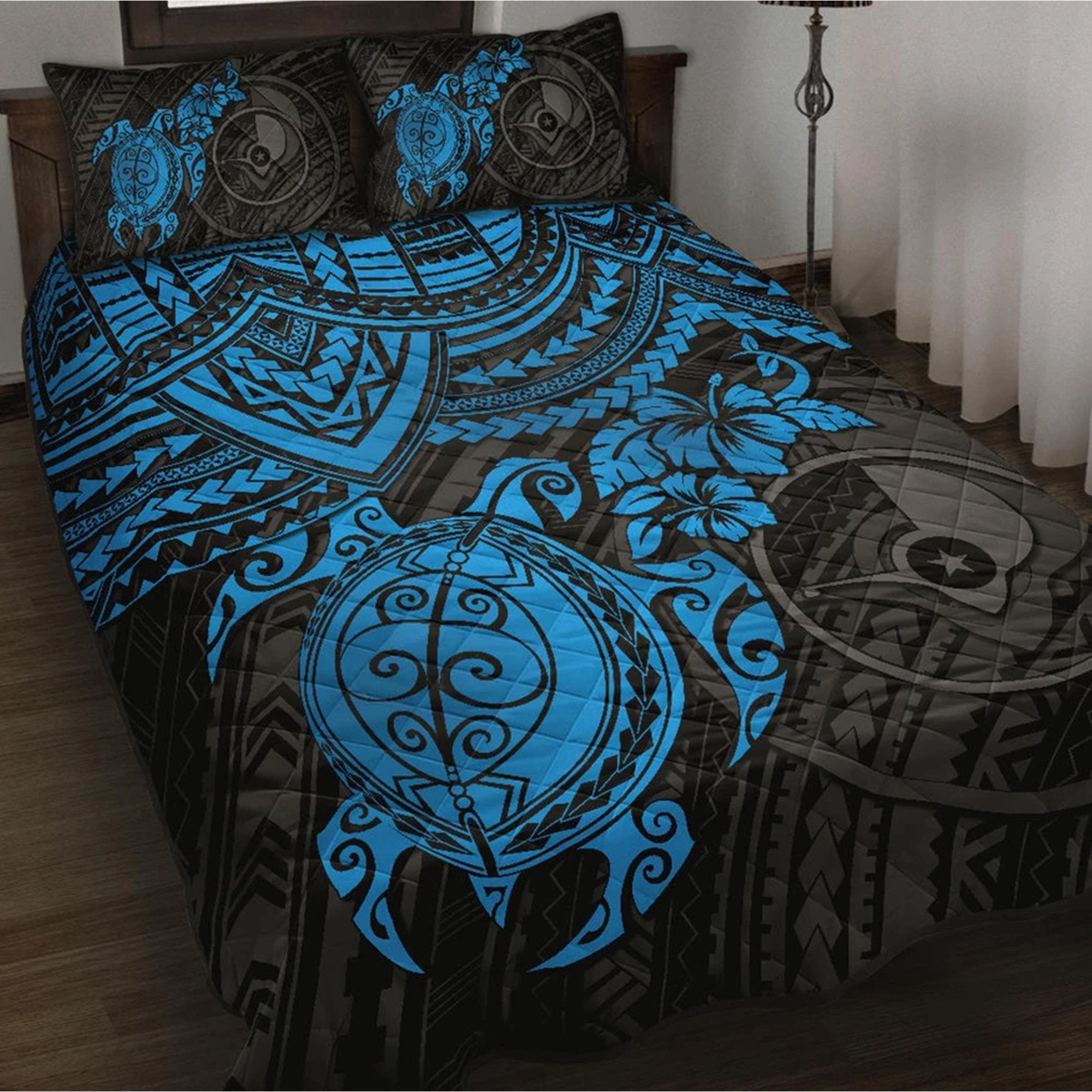 Yap Polynesian Quilt Bed Set - Blue Turtle Blue - Polynesian Pride