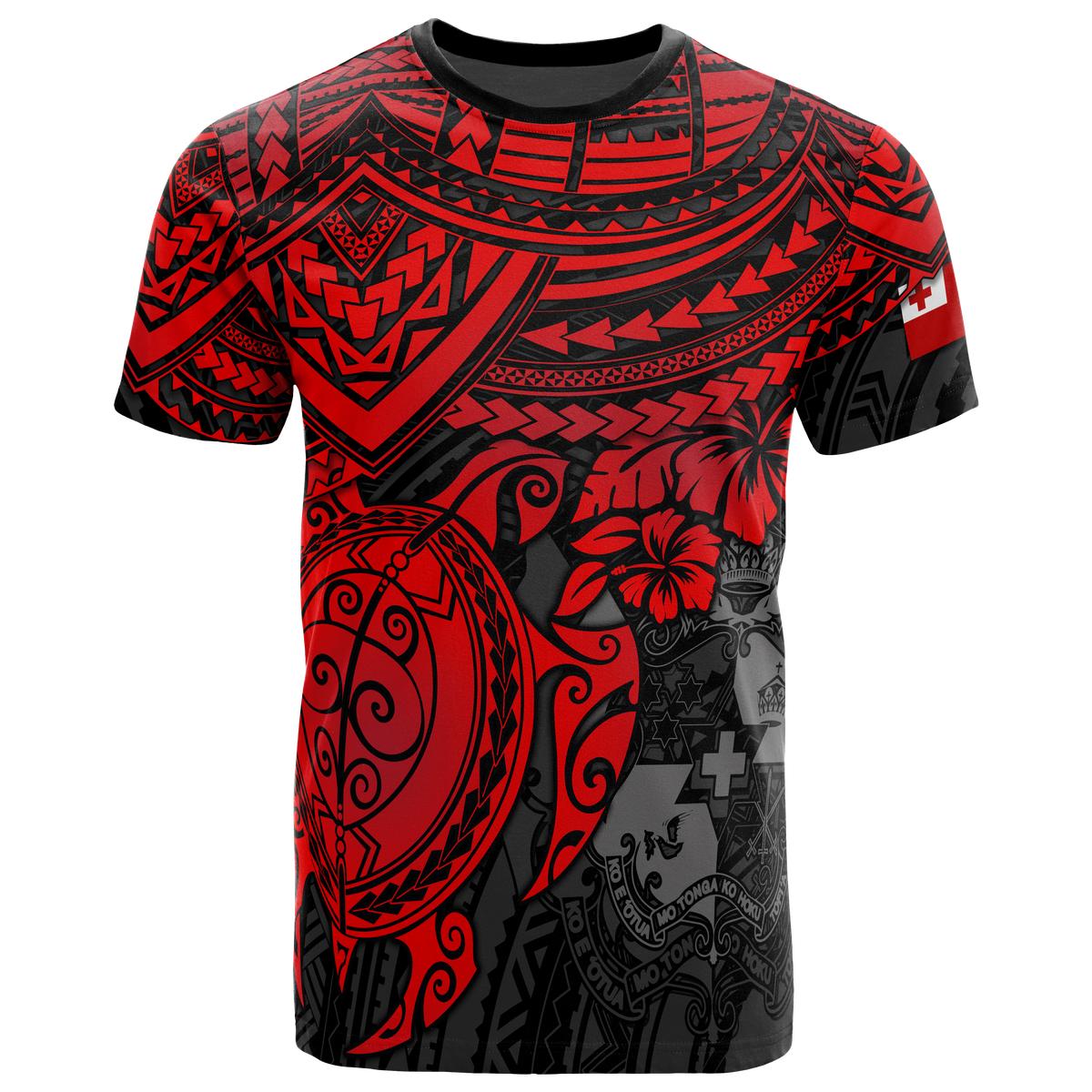 Tonga T Shirt Tonga Coat of Arms Polynesian Red Turtle Hibiscus Unisex RED - Polynesian Pride