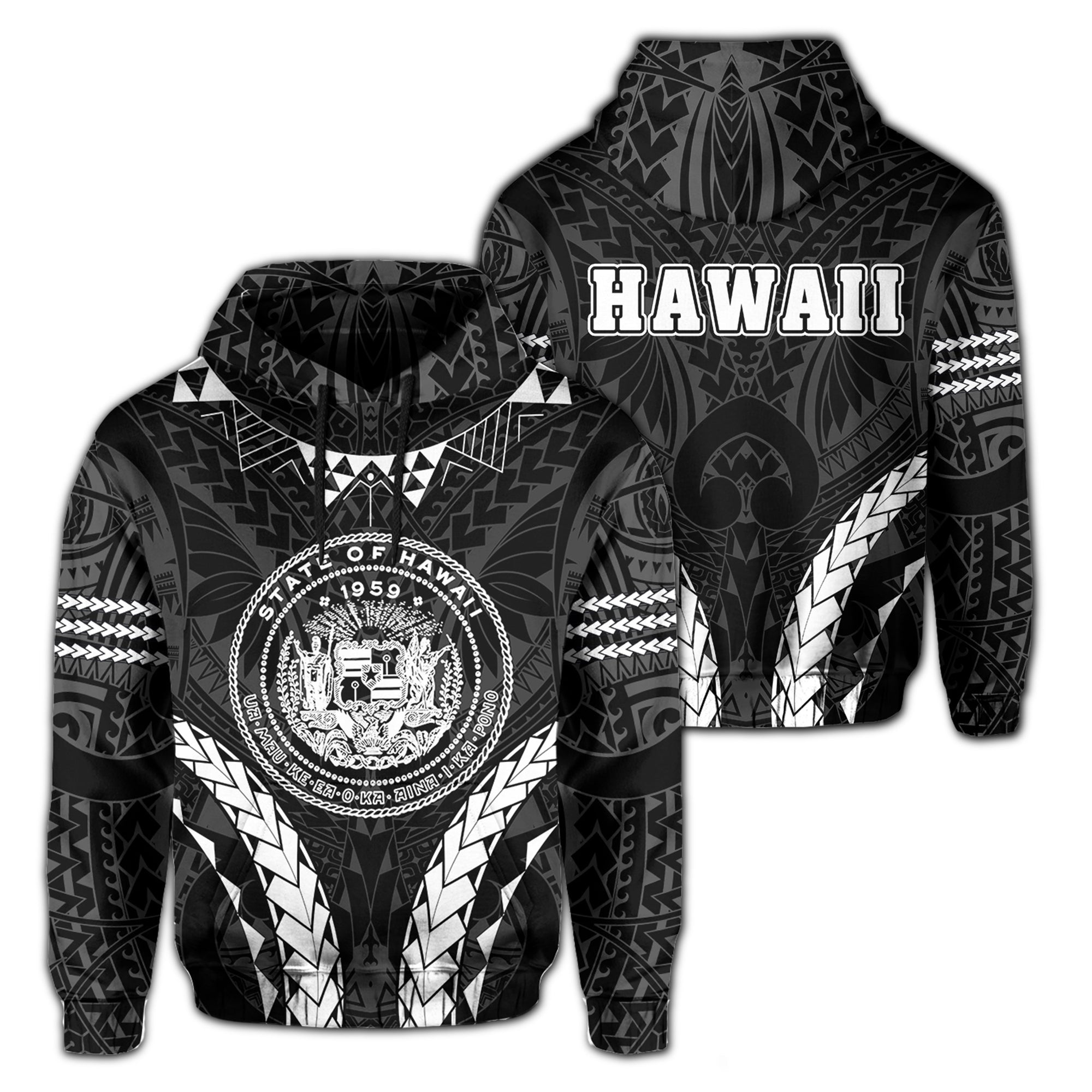 Polynesian Kakau Seal of Hawaii Hoodie Sport Style Version 2.0 Unisex White - Polynesian Pride