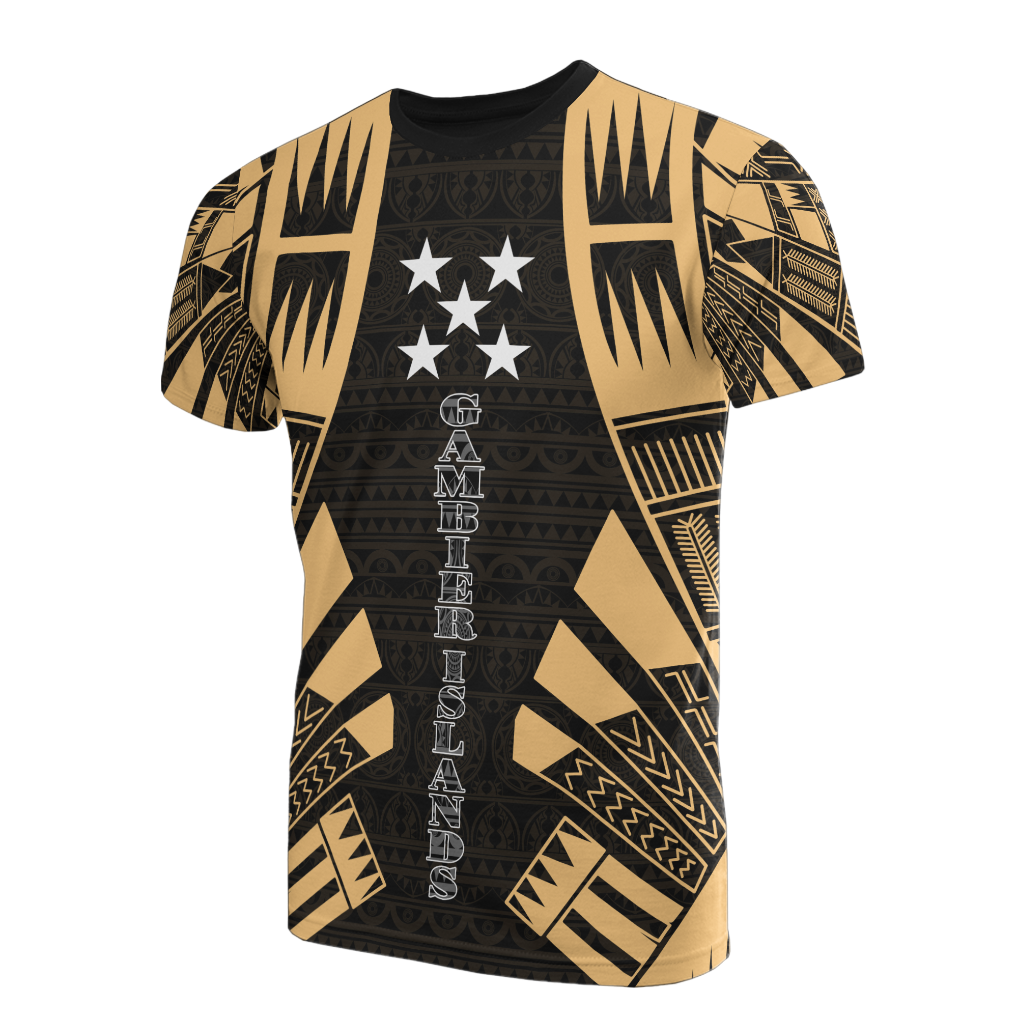 Gambier Islands T Shirt National Flag Polynesian Tattoo Gold Style Unisex Black-Gold - Polynesian Pride