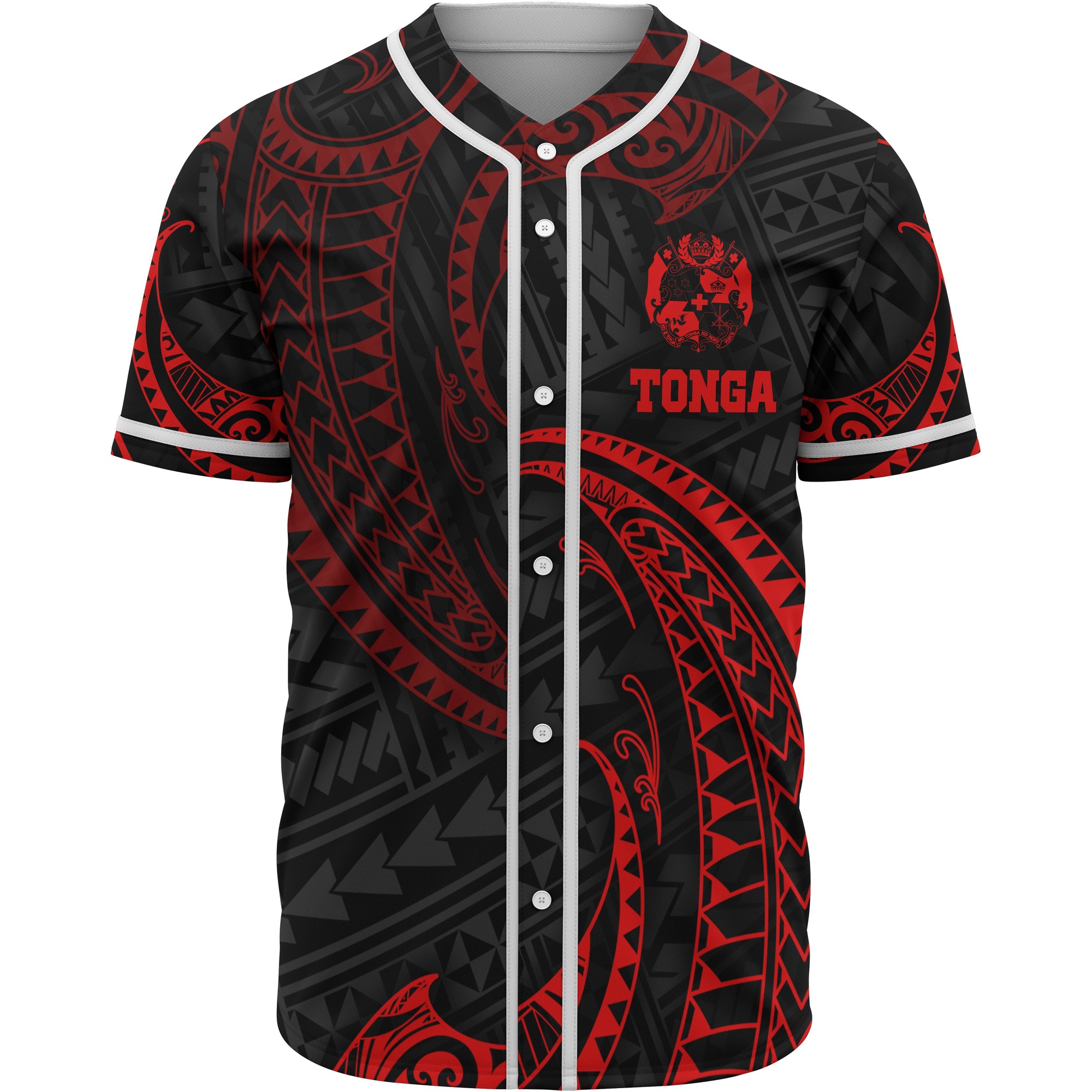 Tonga Polynesian Baseball Shirt - Red Tribal Wave Unisex Red - Polynesian Pride