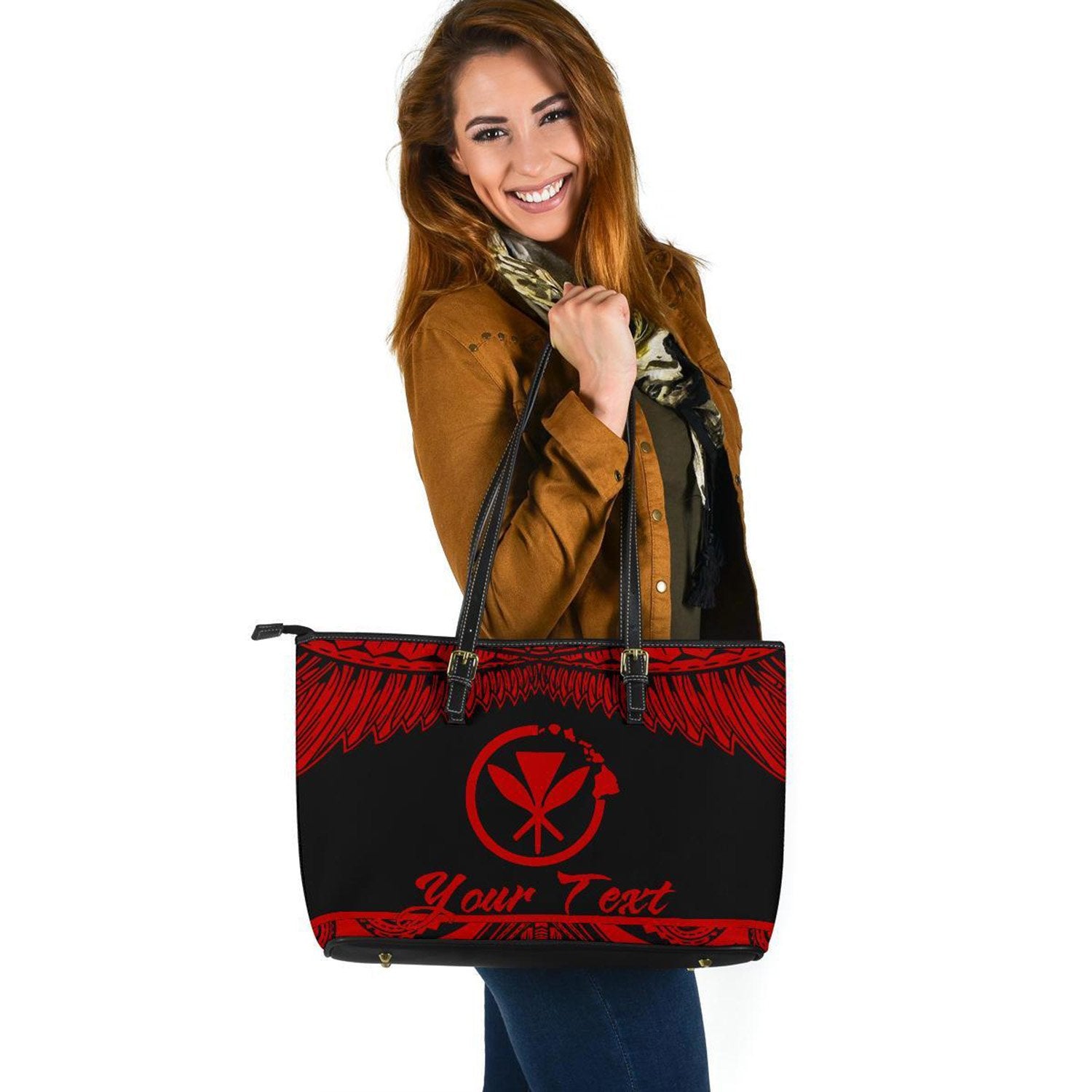 Hawaii Polynesian Custom Personalised Leather Tote Bag - Hawaii Pride Red Version Red - Polynesian Pride