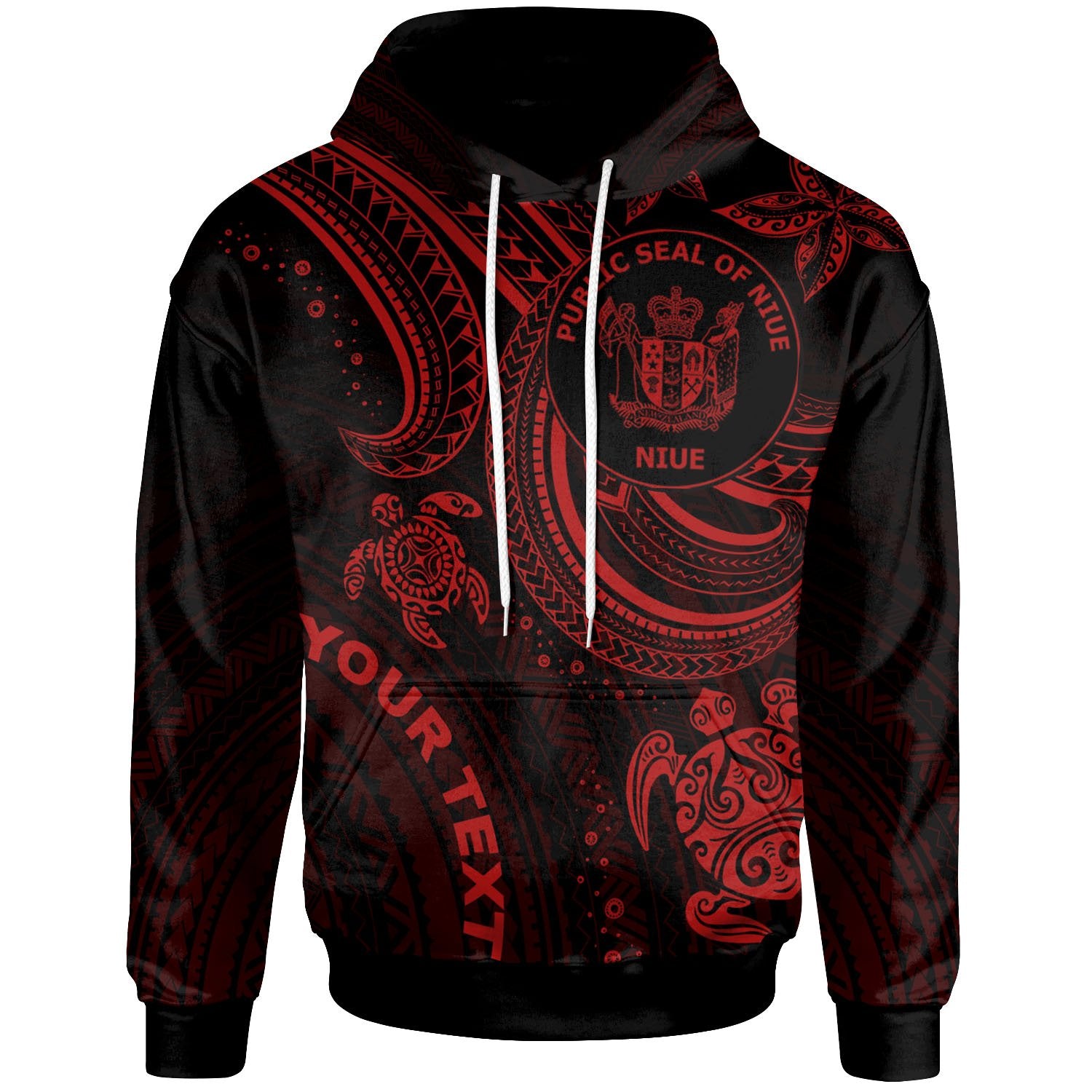 Niue Custom Hoodie Red Turtle Unisex Red - Polynesian Pride