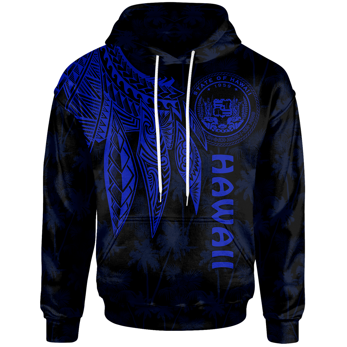 Polynesian Hawaii Hoodie Polynesian Wings (Blue) Unisex Blue - Polynesian Pride