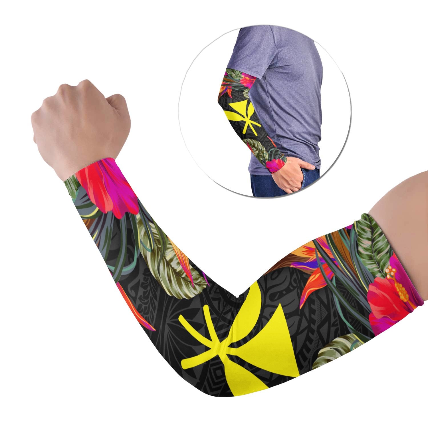 Hawaii Arm Sleeve Hibiscus Polynesian Pattern (Set of 2) Set of 2 Black - Polynesian Pride