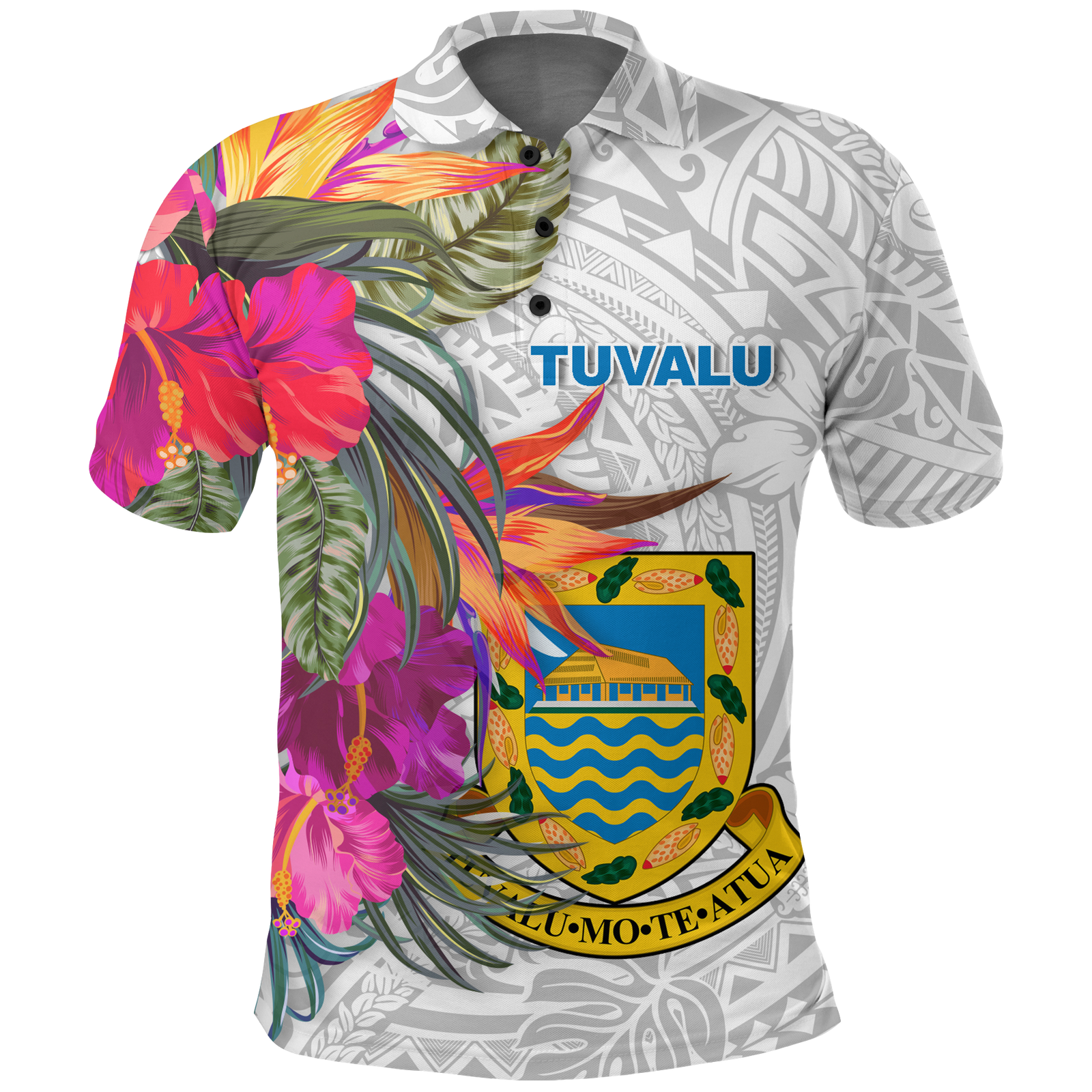 Tuvalu Polynesian Hibiscus White Pattern Polo Shirt LT12 Art - Polynesian Pride