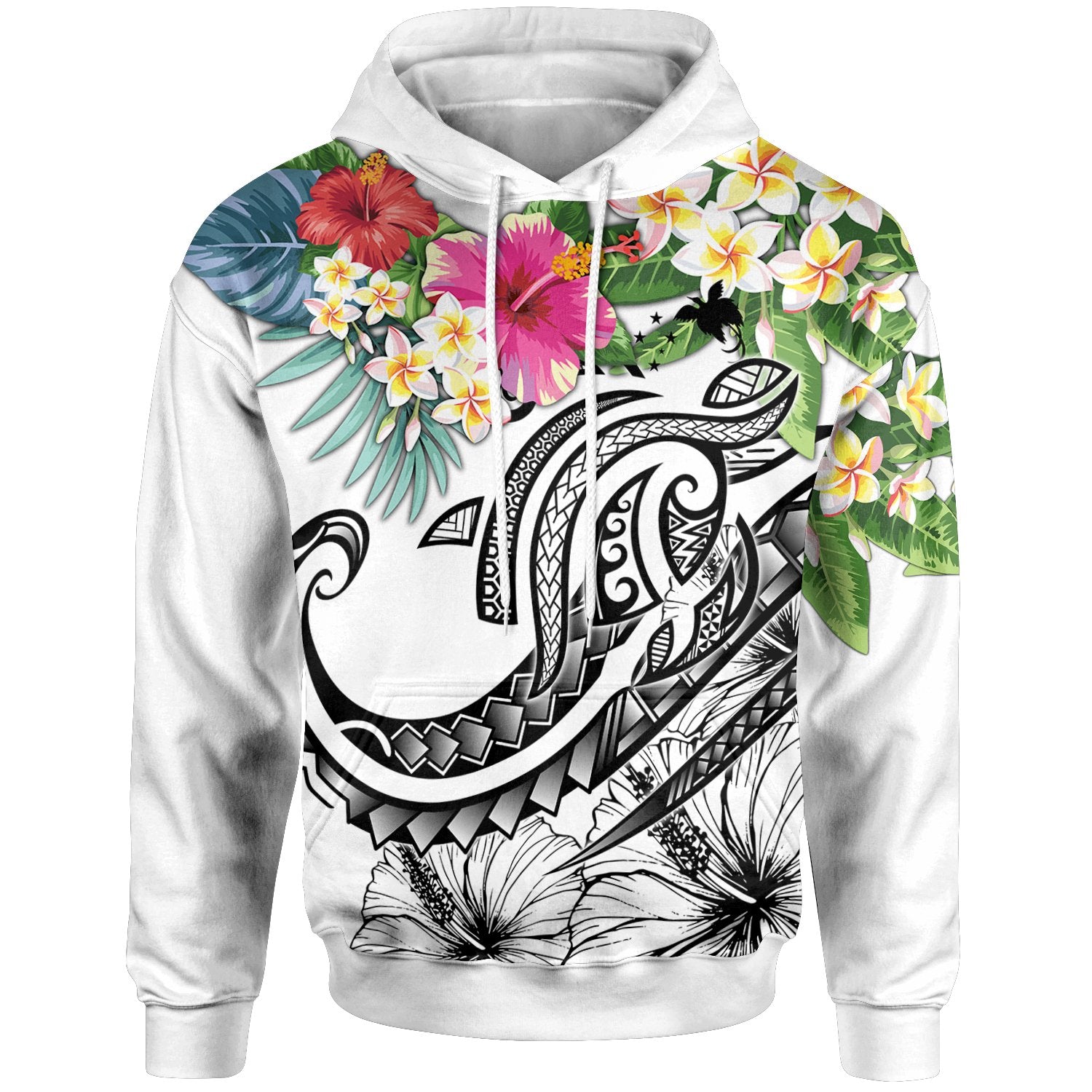 Papua New Guinea Polynesian Hoodie Summer Plumeria (White) Unisex White - Polynesian Pride