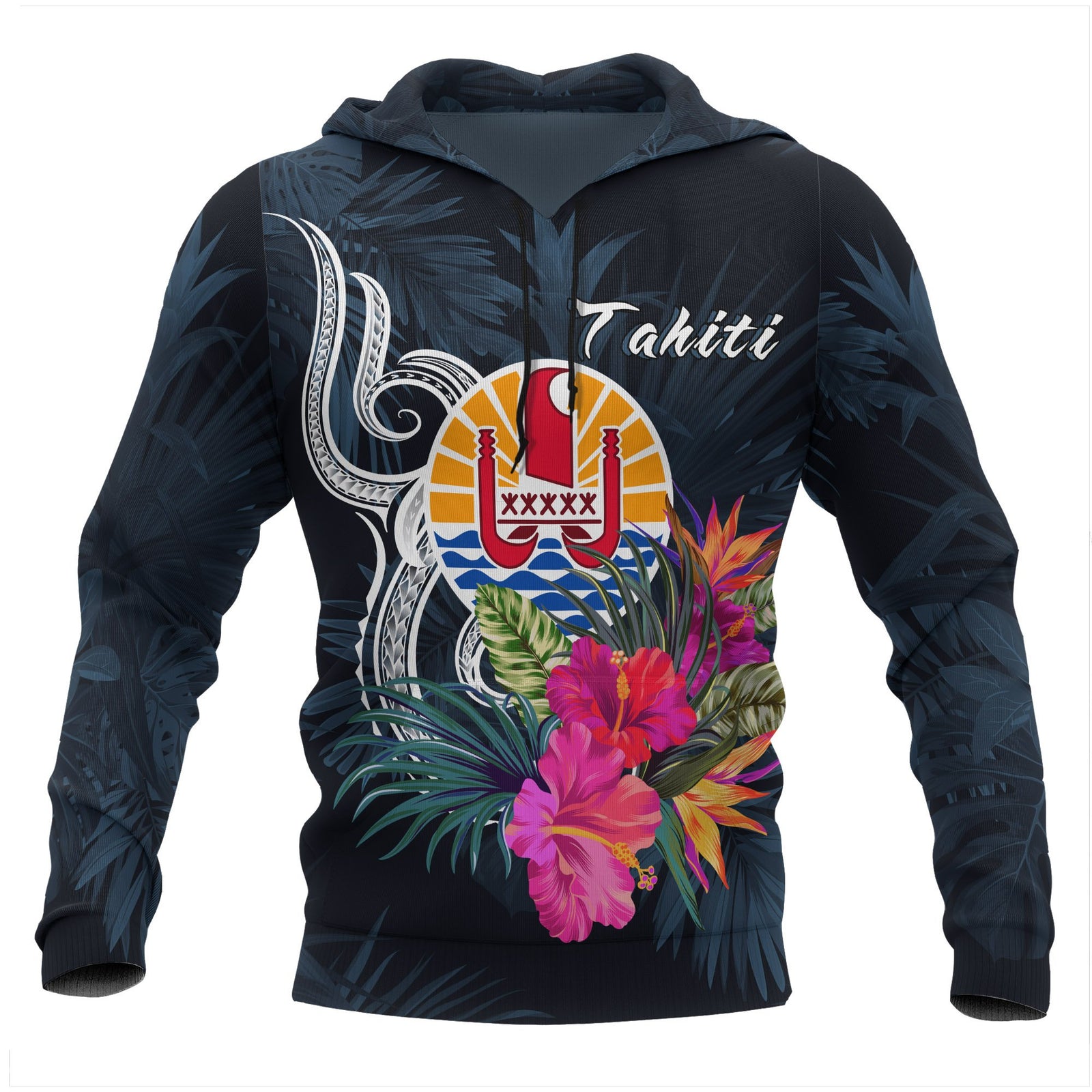 Tahiti Polynesian Hoodie Tropical Flower Unisex Blue - Polynesian Pride