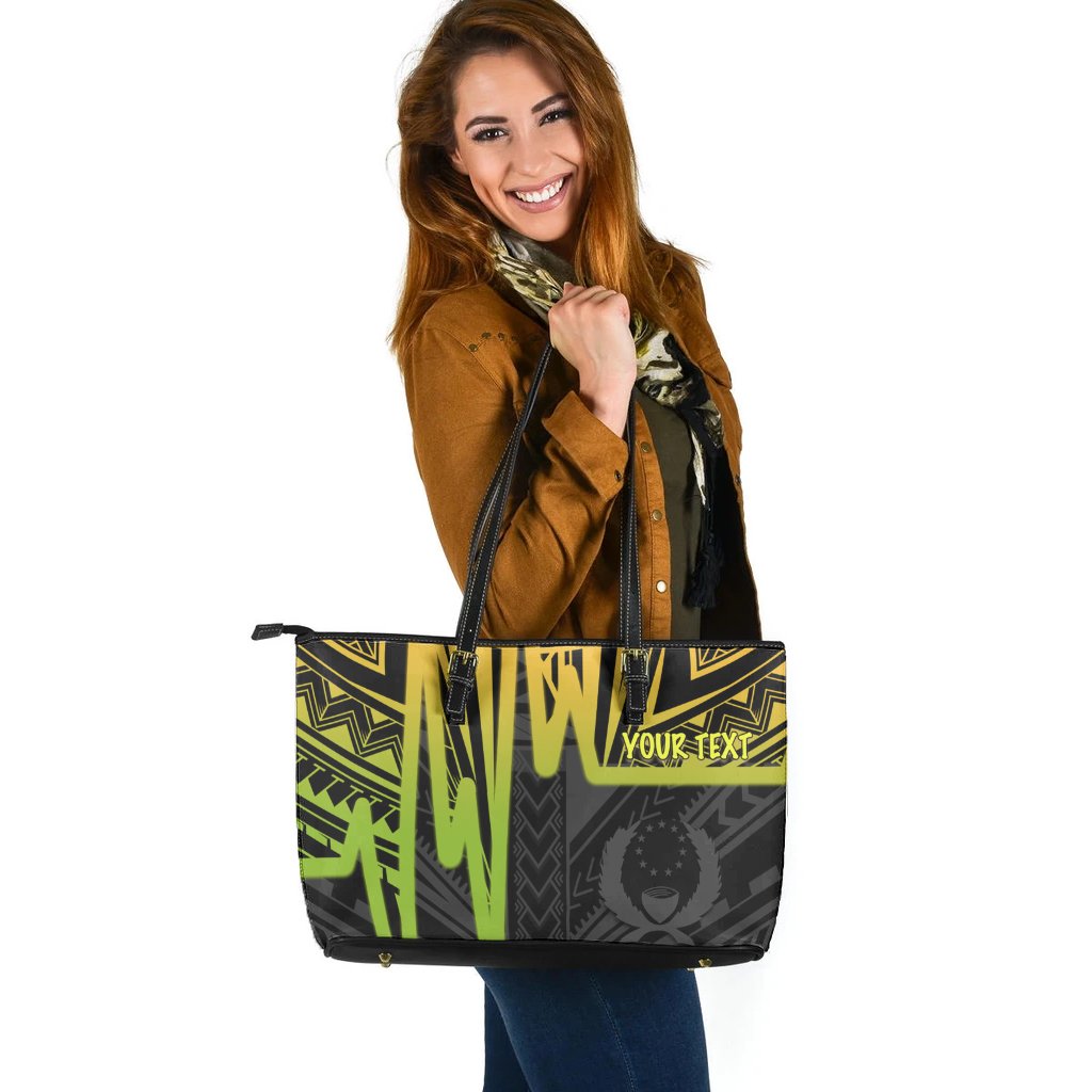 Pohnpei Personalised Leather Tote Bags - Pohnpei Seal In Heartbeat Patterns Style (Reggae) - Polynesian Pride