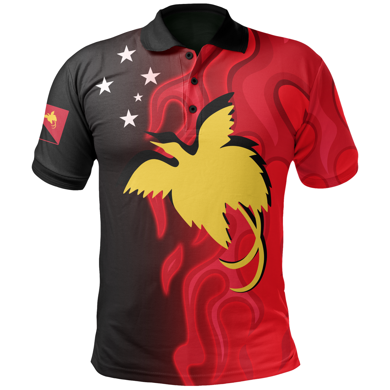 Papua New Guinea Polo Shirt PNG Flag Flame Unisex RED - Polynesian Pride