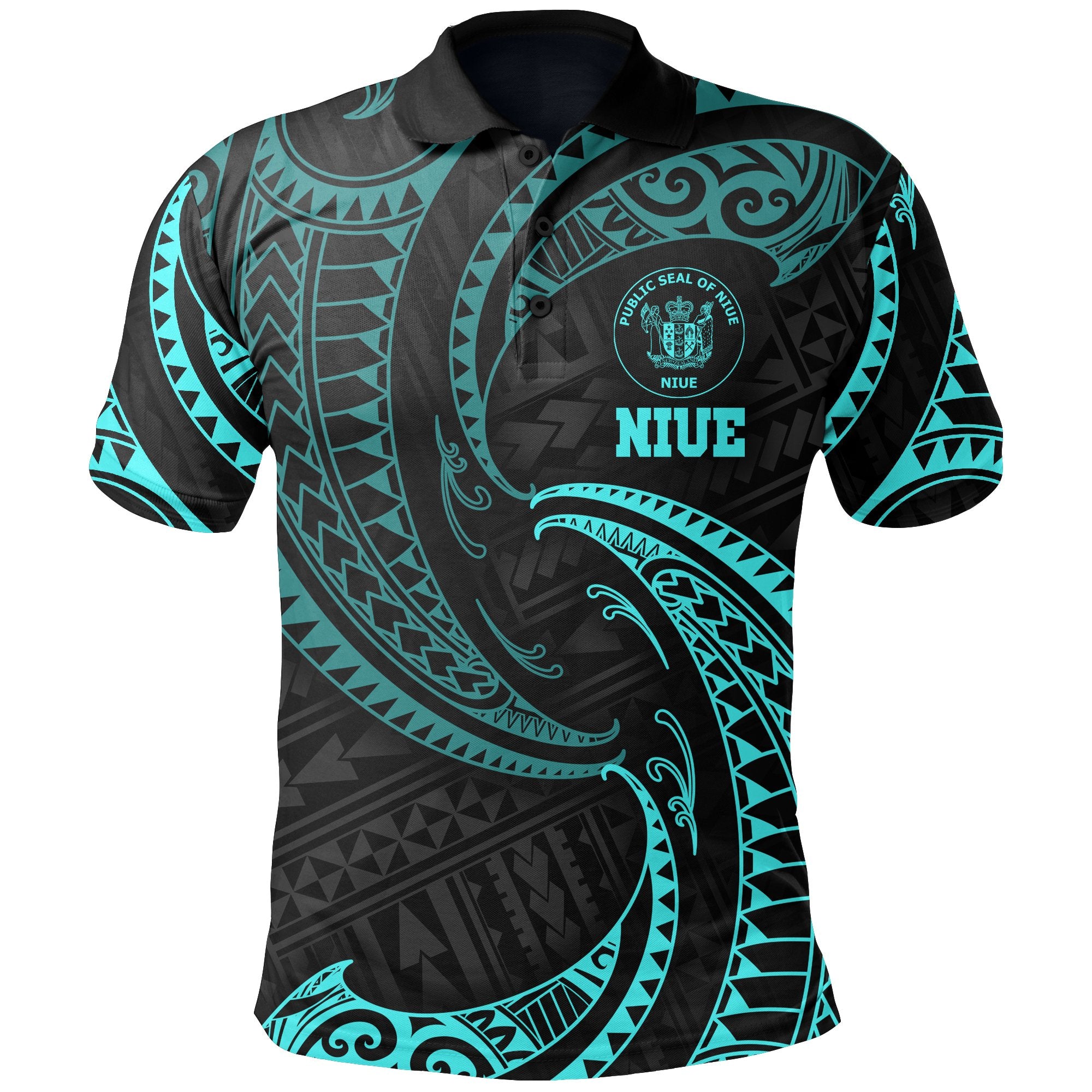 Niue Polynesian Polo Shirt Neon Blue Tribal Wave Unisex Neon Blue - Polynesian Pride