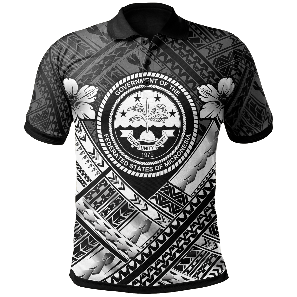 Federated States of Micronesia Polynesian Polo Shirt FSM White Seal Camisole Hibiscus Style Unisex Black - Polynesian Pride