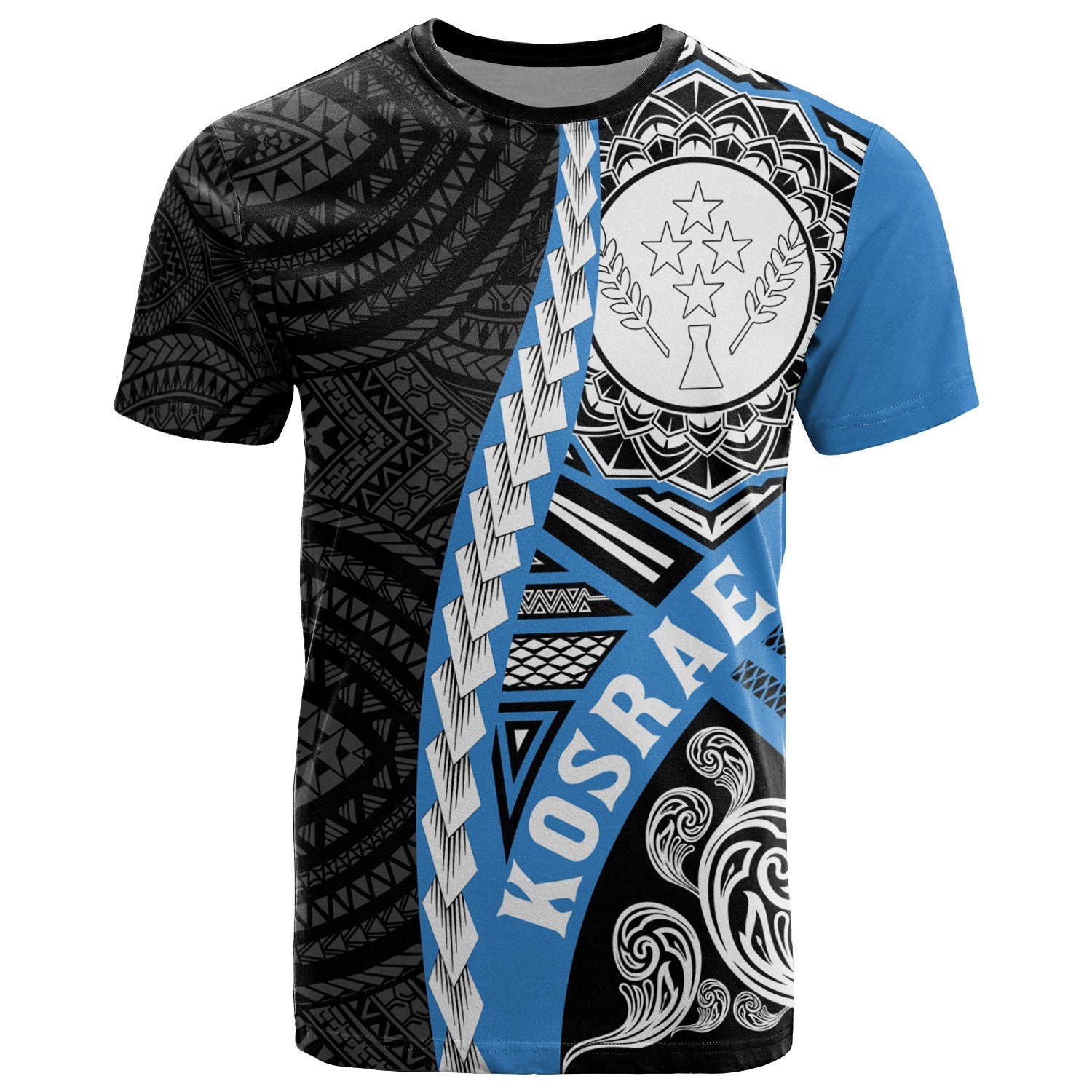 Kosrae Micronesia T Shirt Wave Tattoo Flag Style Unisex Black - Polynesian Pride