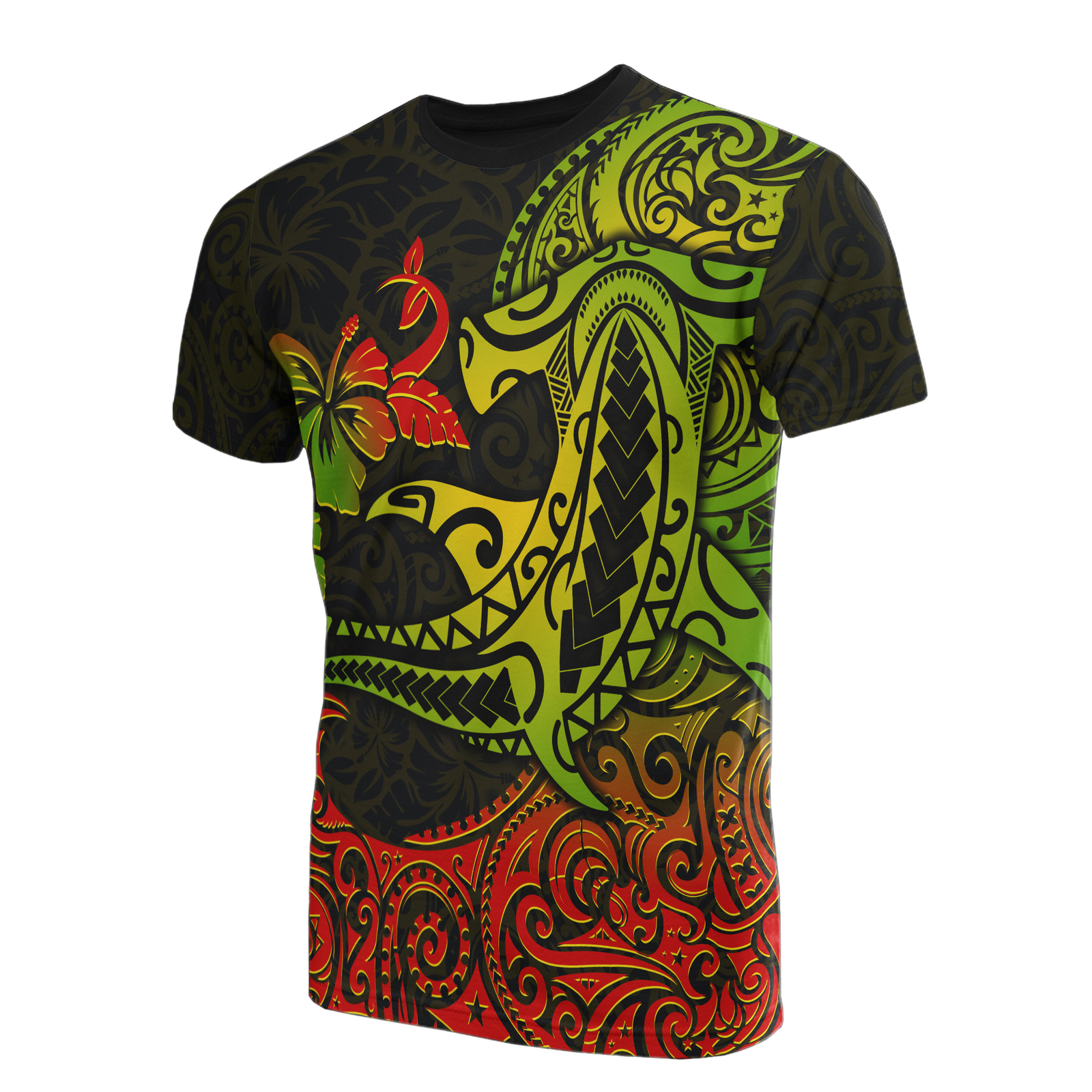 Hawaii T Shirt Polynesian Hibiscus Hammerhead Shark Unisex BLACK - Polynesian Pride