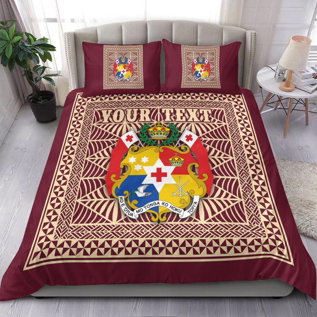 (Custom Personalised) Tonga Pattern Bedding Set Coat of Arms - Maroon and Beige LT4 Maroon - Polynesian Pride