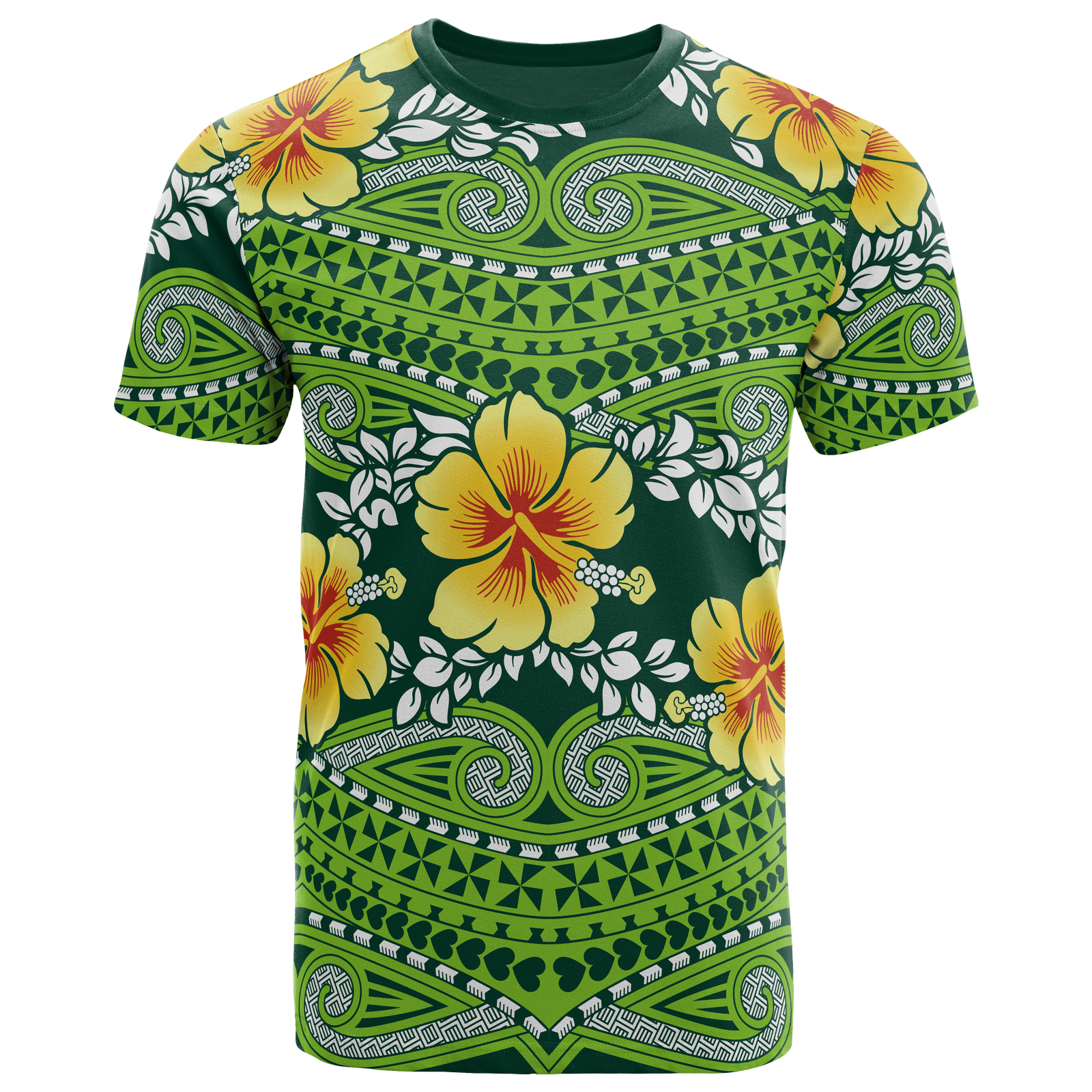 Polynesian All Over T Shirt Polynesian Hibiscus Pattern Unisex Green - Polynesian Pride