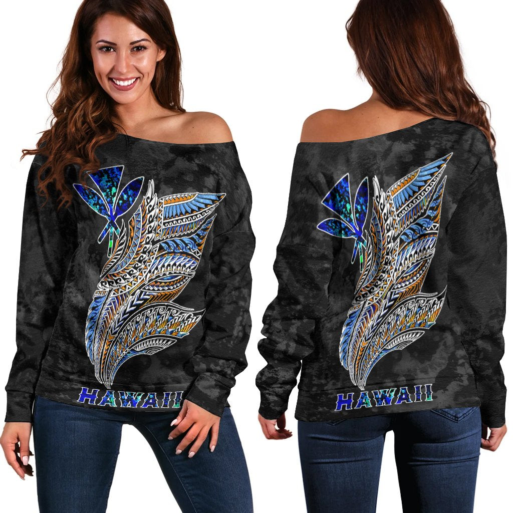 Polynesian Hawaii Women's Off Shoulder Sweater - Polynesian Wings Black - Polynesian Pride