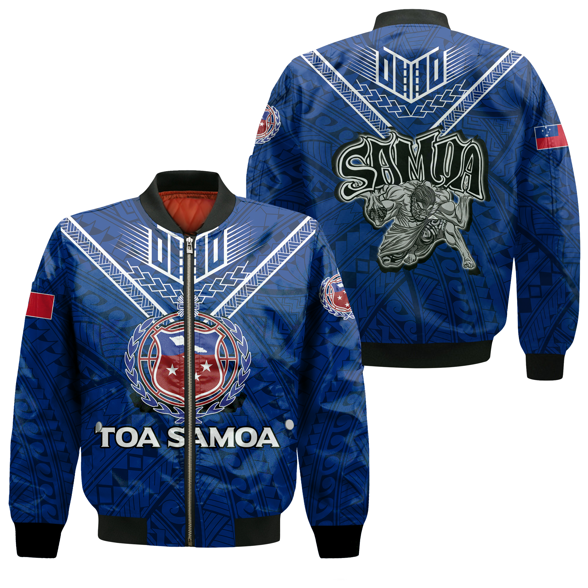 Toa Samoa Rugby Bomber Jacket - Samoan Warrior Pride - LT12 Unisex Blue - Polynesian Pride