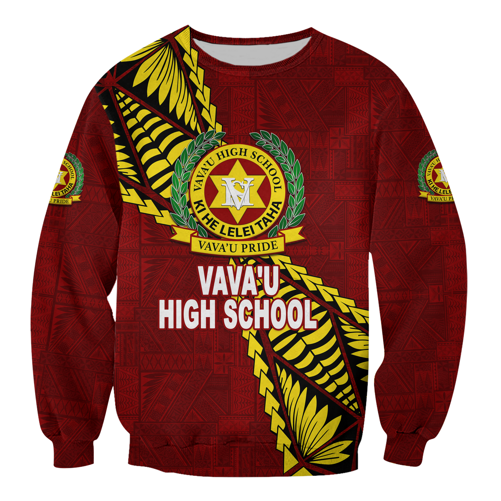 Tonga Vava'u High School Tongan Patterns Sweatshirt - LT12 Unisex Red - Polynesian Pride