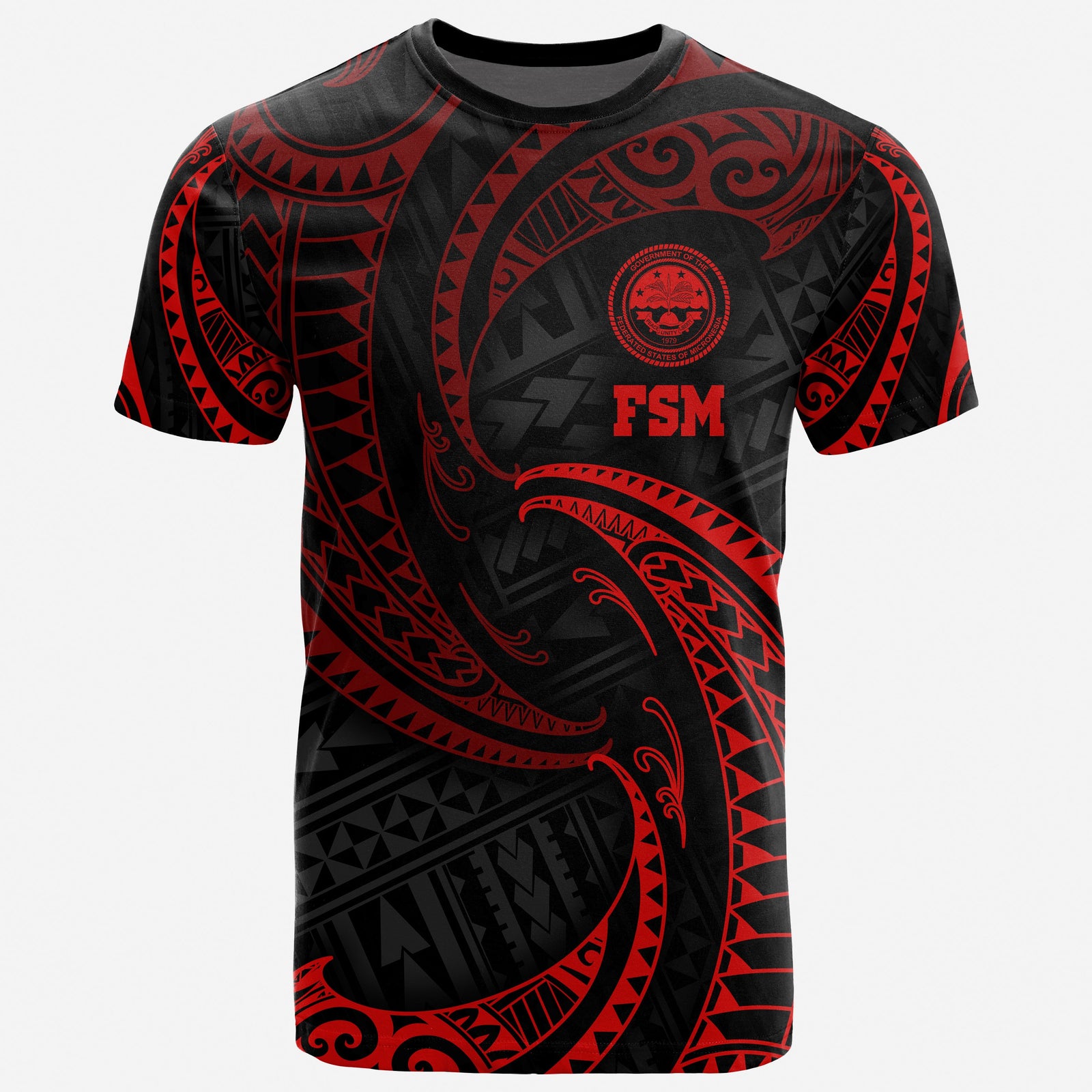 Federated States of Micronesia T Shirt Red Tribal Wave Unisex Red - Polynesian Pride