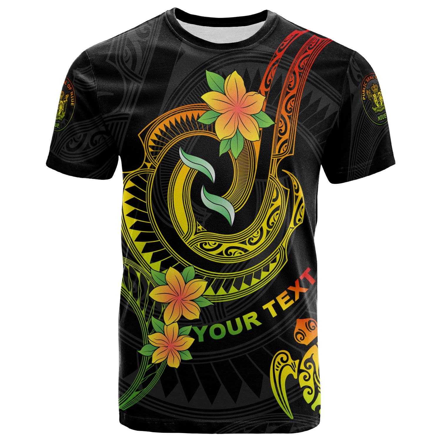 Niue Custom T Shirt Reggae Plumeria Flowers with Spiral Patterns Unisex Art - Polynesian Pride