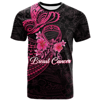 Custom Breast Cancer Pink Ribbon Butterfly Polynesian Black Version T Shirt LT12 Unisex Black - Polynesian Pride