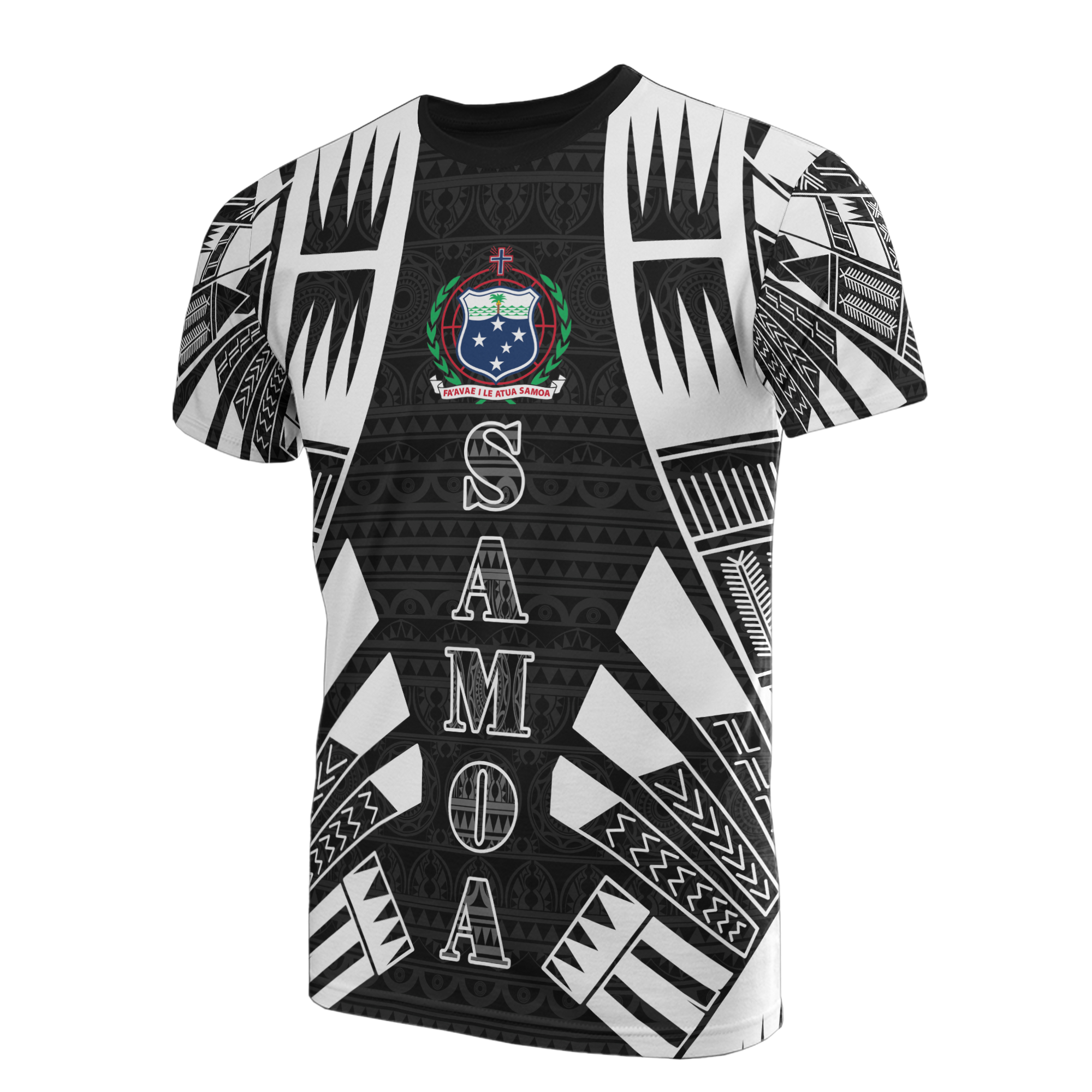 Samoa T Shirt Samoan Coat of Arms Polynesian Tattoo Style Unisex Black - Polynesian Pride