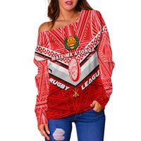 (Custom Personalised) Tonga Rugby Mate Ma'a Tonga Tapa Pattern Women Off Shoulder Sweater - LT2 - Polynesian Pride