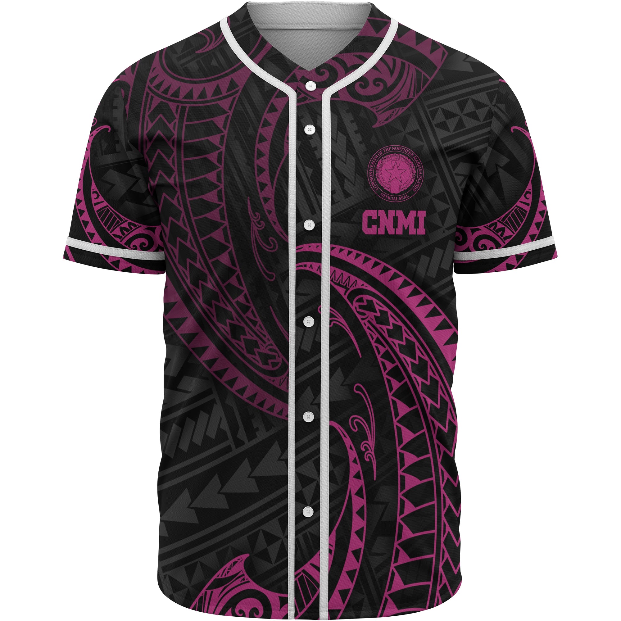 Northern Mariana Islands Polynesian Baseball Shirt - Pink Tribal Wave Unisex Pink - Polynesian Pride