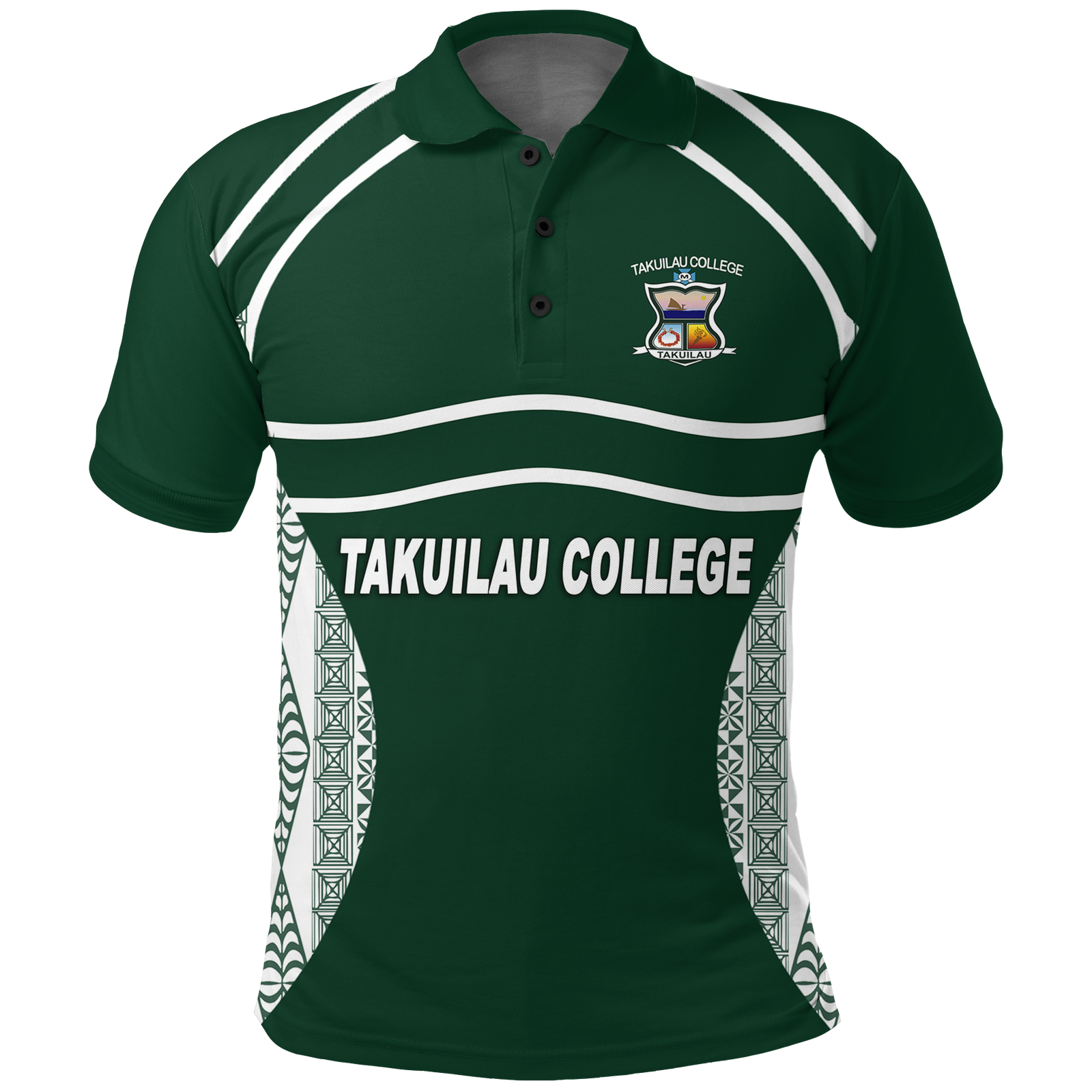 Takuilau College Tongan Patterns Polo Shirt LT12 Unisex Green - Polynesian Pride