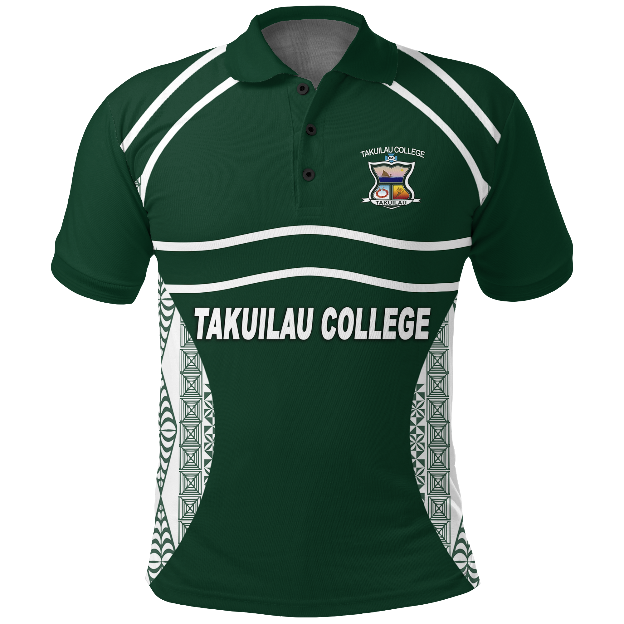 Takuilau College Tongan Patterns Polo Shirt LT12 Unisex Green - Polynesian Pride