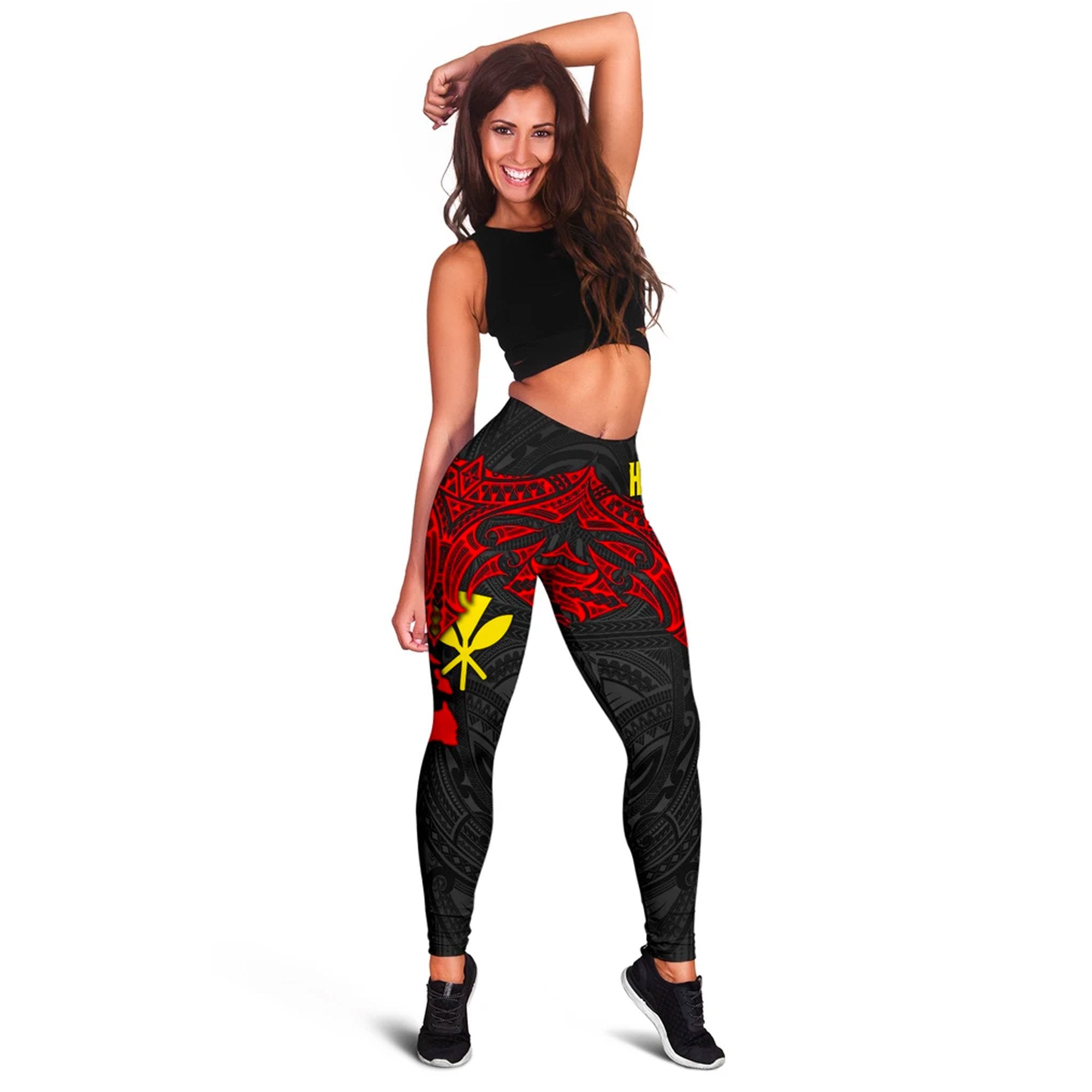 Polynesian Hawaii Leggings - Polynesian Whale Tail Red - Polynesian Pride