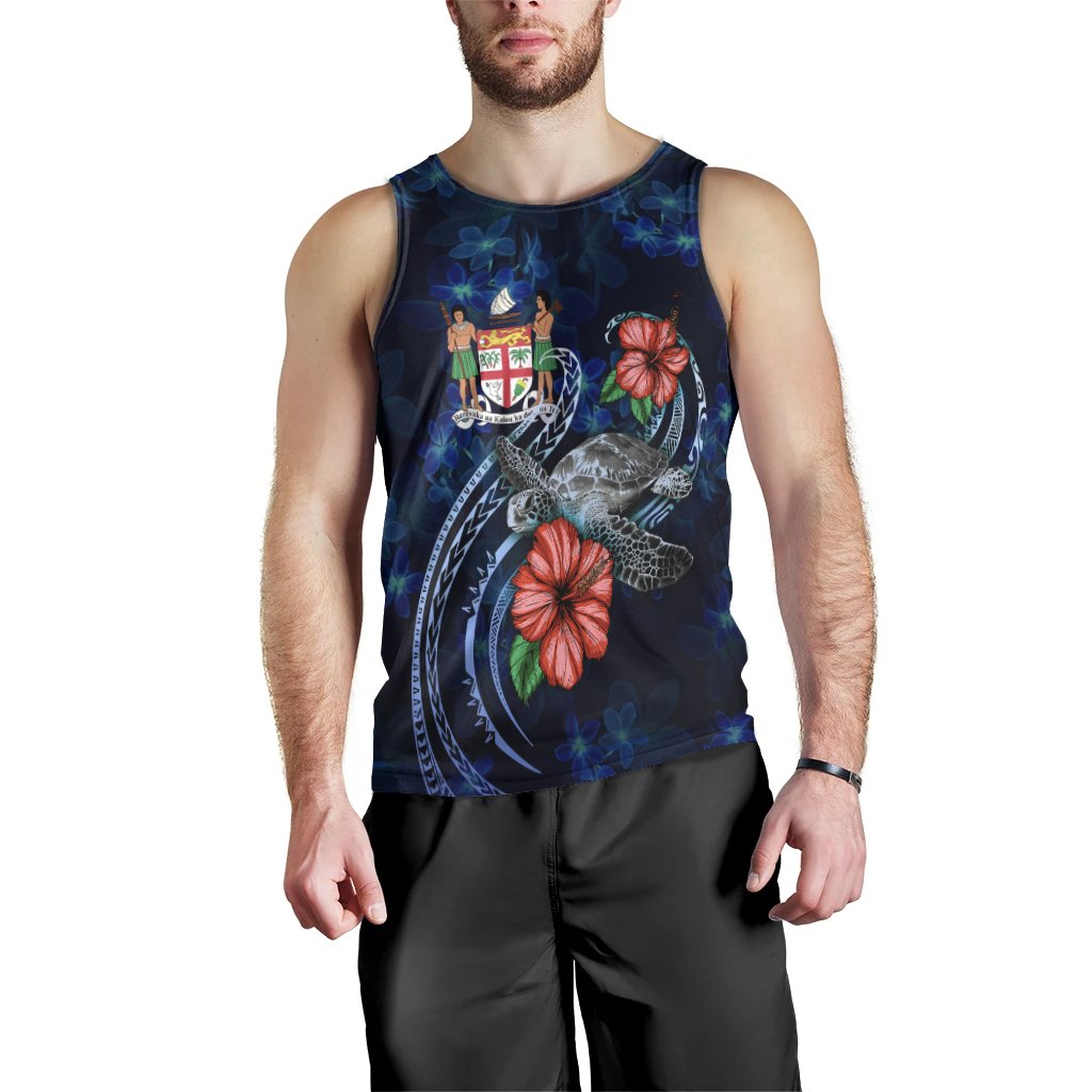 Fiji Polynesian Men Tank Top - Blue Turtle Hibiscus - Polynesian Pride