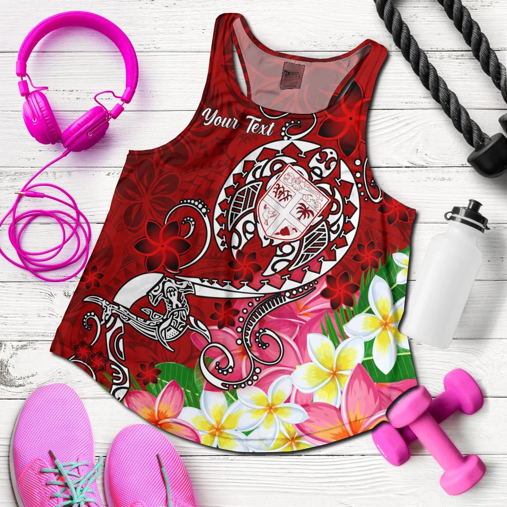 Fiji Custom Personalised Women's Racerback Tank - Turtle Plumeria (Red) Red - Polynesian Pride