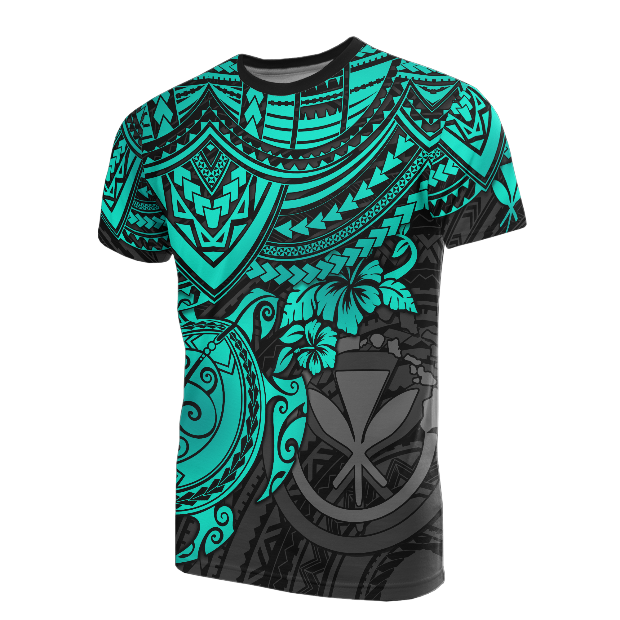 Polynesian Hawaii T Shirt Kanaka Maoli Turquoise Turtle Hibiscus Unisex Blue - Polynesian Pride