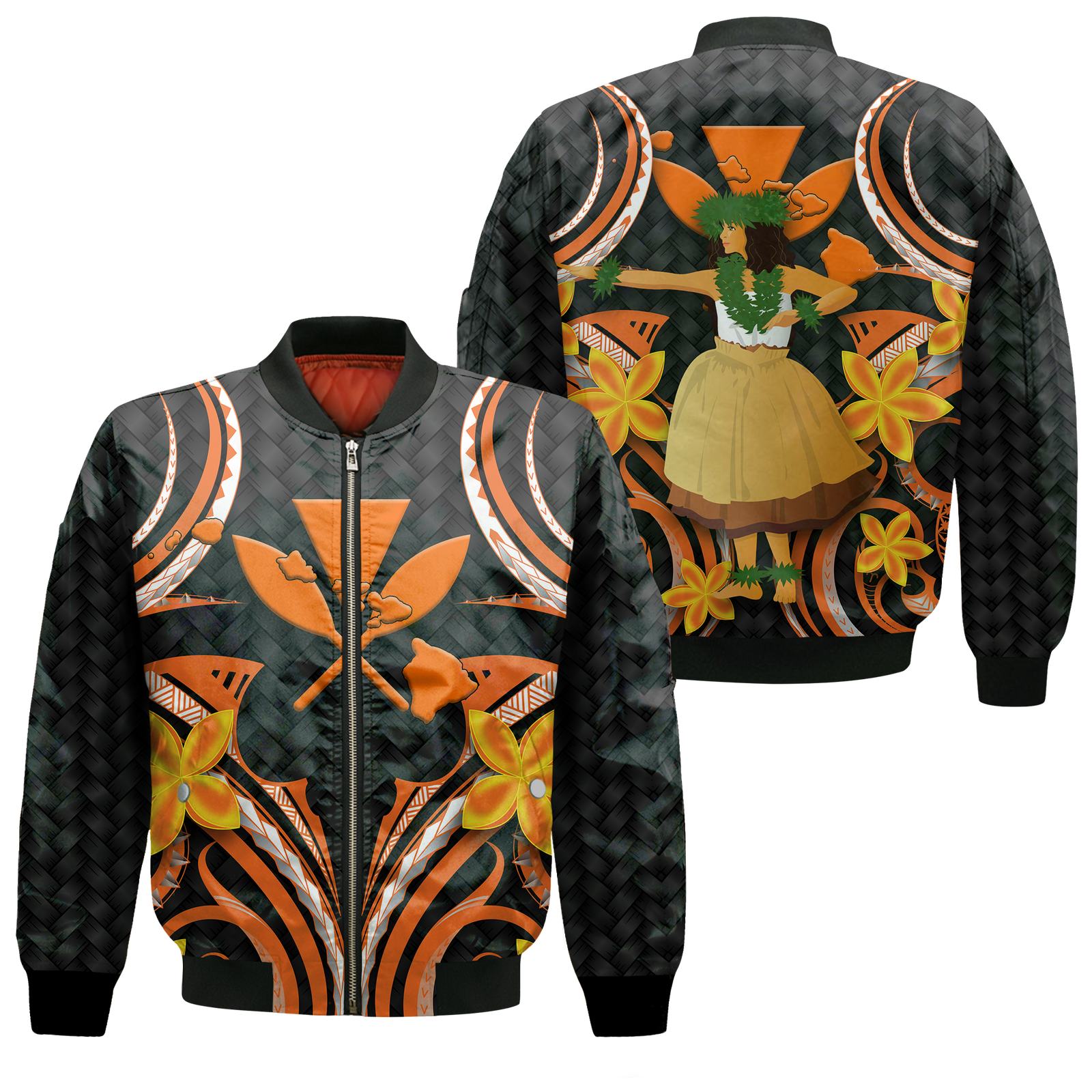 Hawaii Hula Girl Floral Bomber Jacket - LT12 Black Bomber Jacket - Polynesian Pride