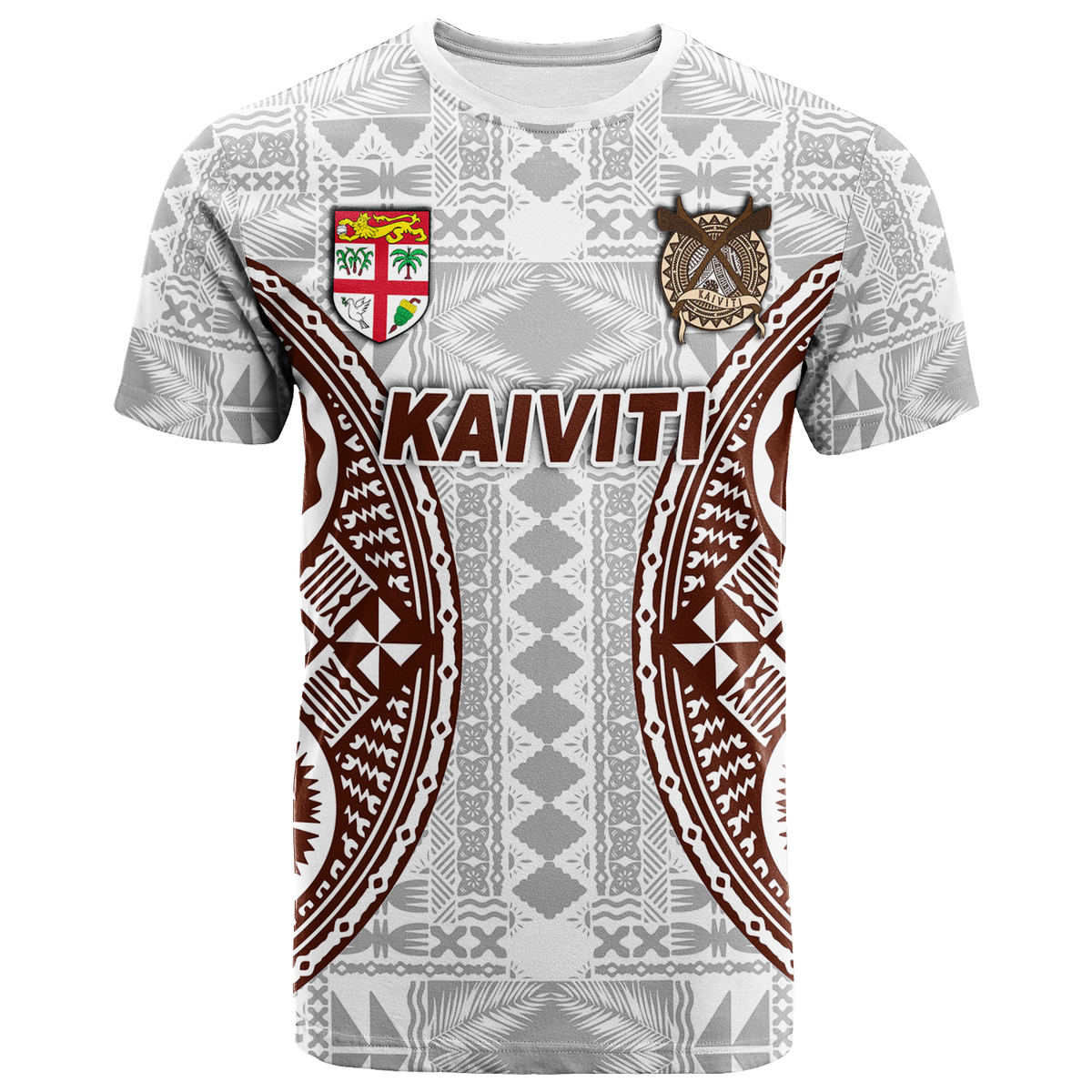 Fiji Kaiviti Tapa Pattern T Shirt LT12 Unisex White - Polynesian Pride
