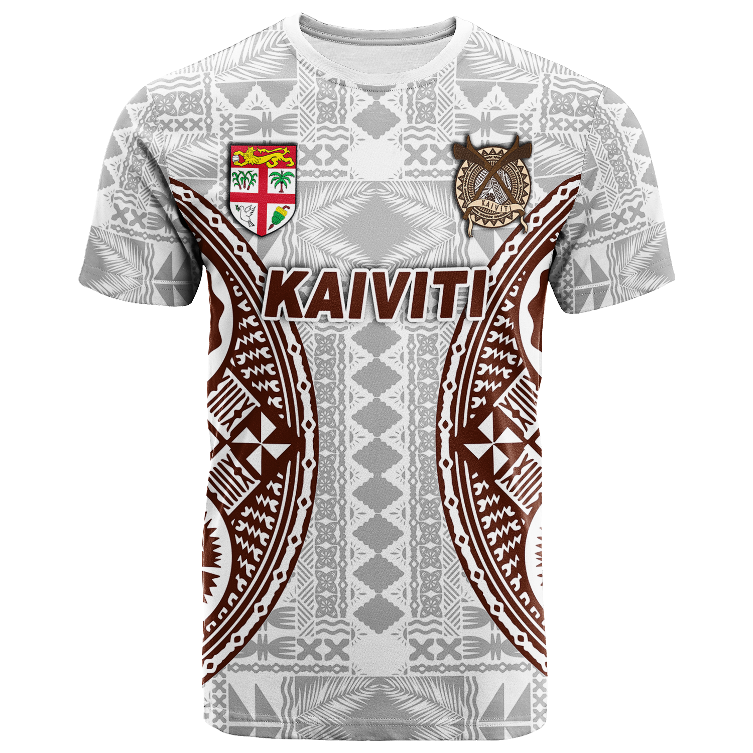 Fiji Kaiviti Tapa Pattern T Shirt LT12 Unisex White - Polynesian Pride