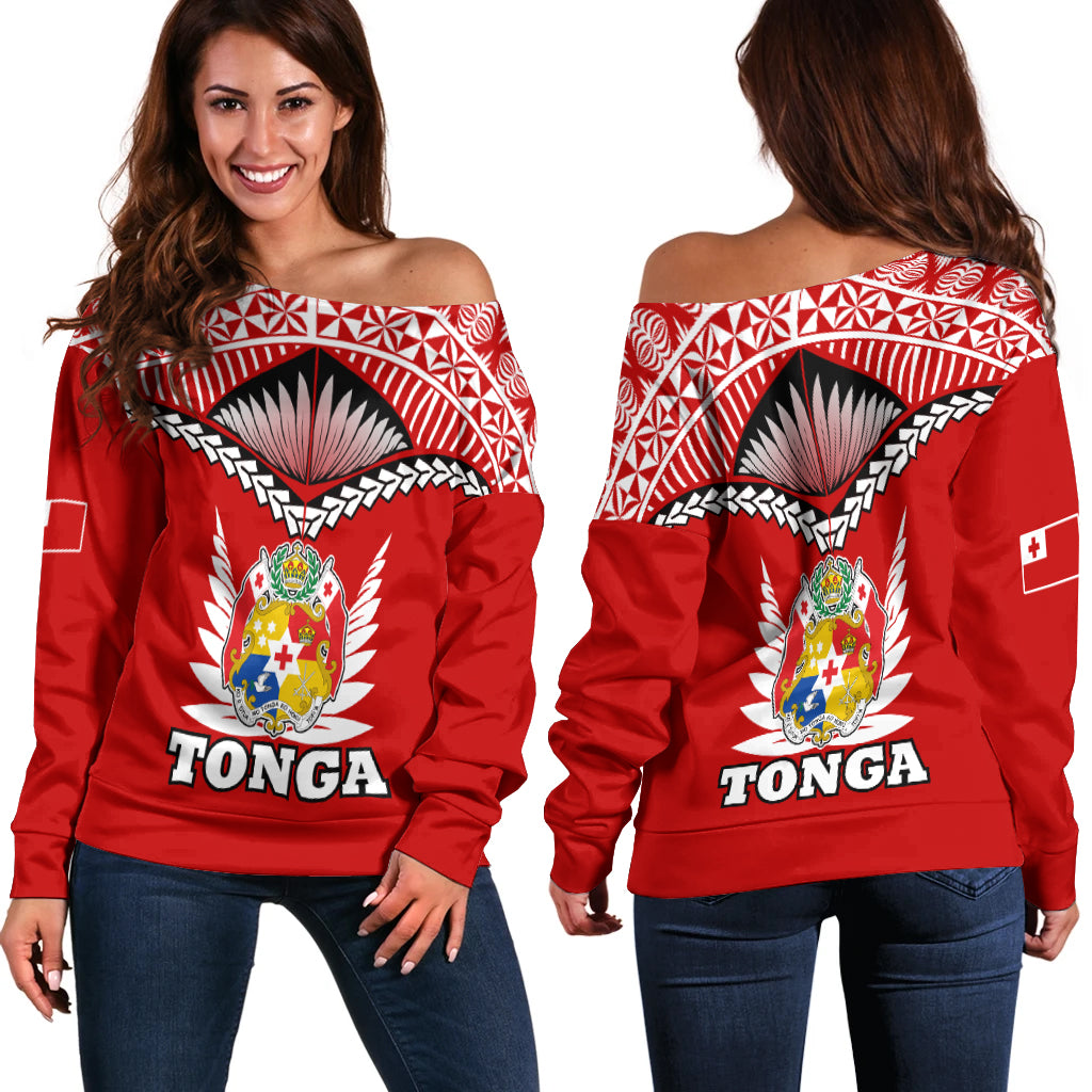 Tonga Women Off Shoulder Sweater - Tongan Pride - LT12 Blue - Polynesian Pride