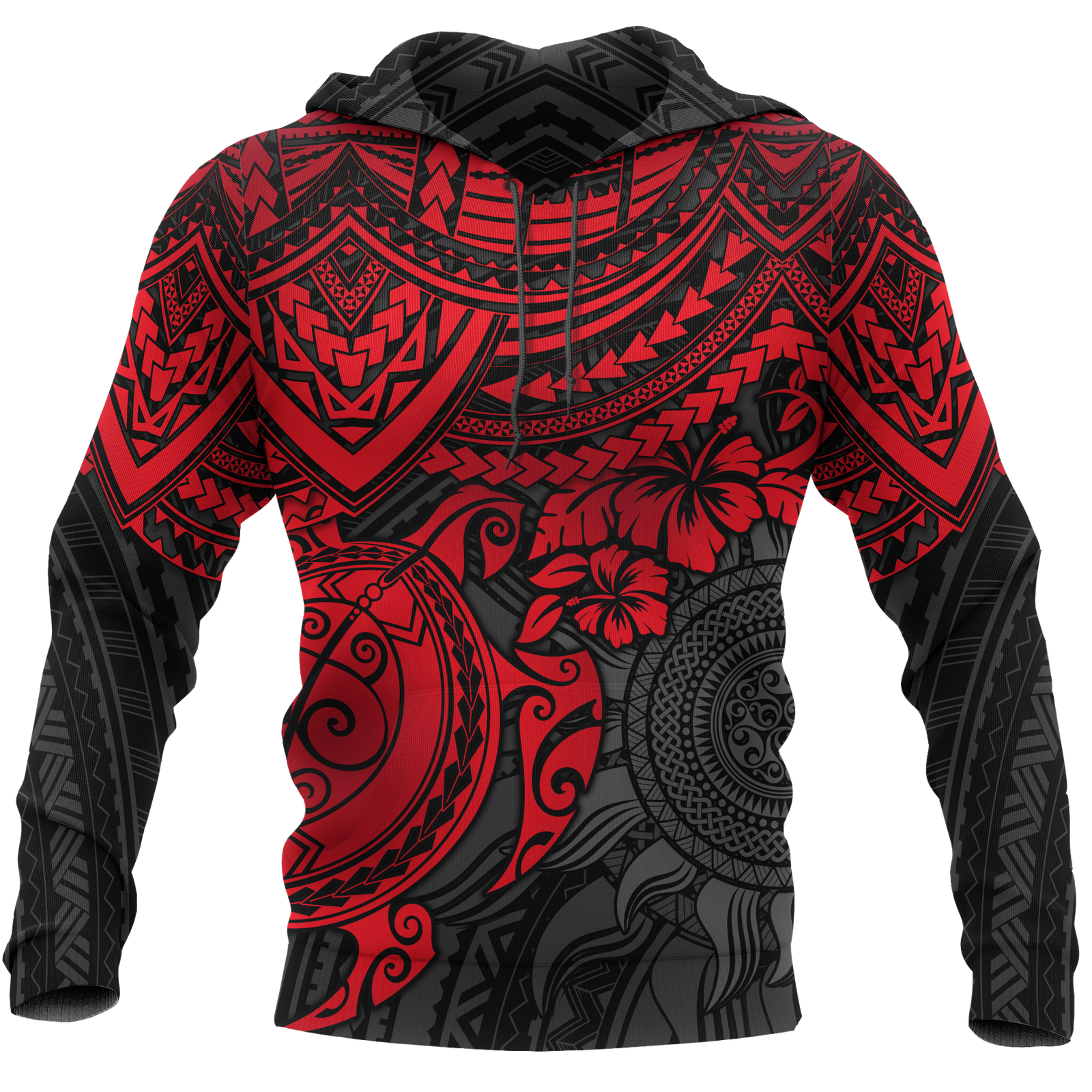 Hoodie Polynesian Red Turtle Red - Polynesian Pride