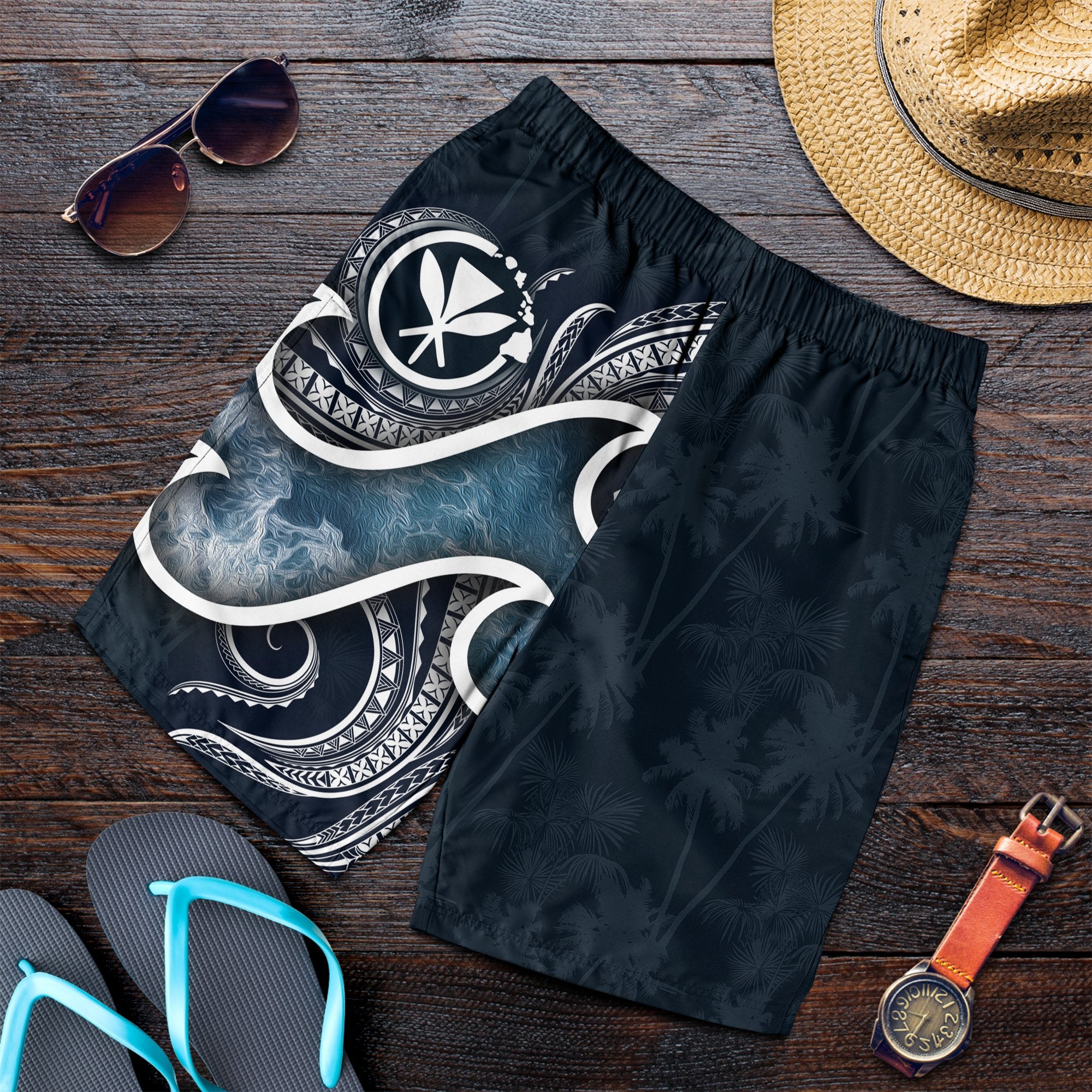 Polynesian Hawaii Men's Shorts - Ocean Style Black - Polynesian Pride