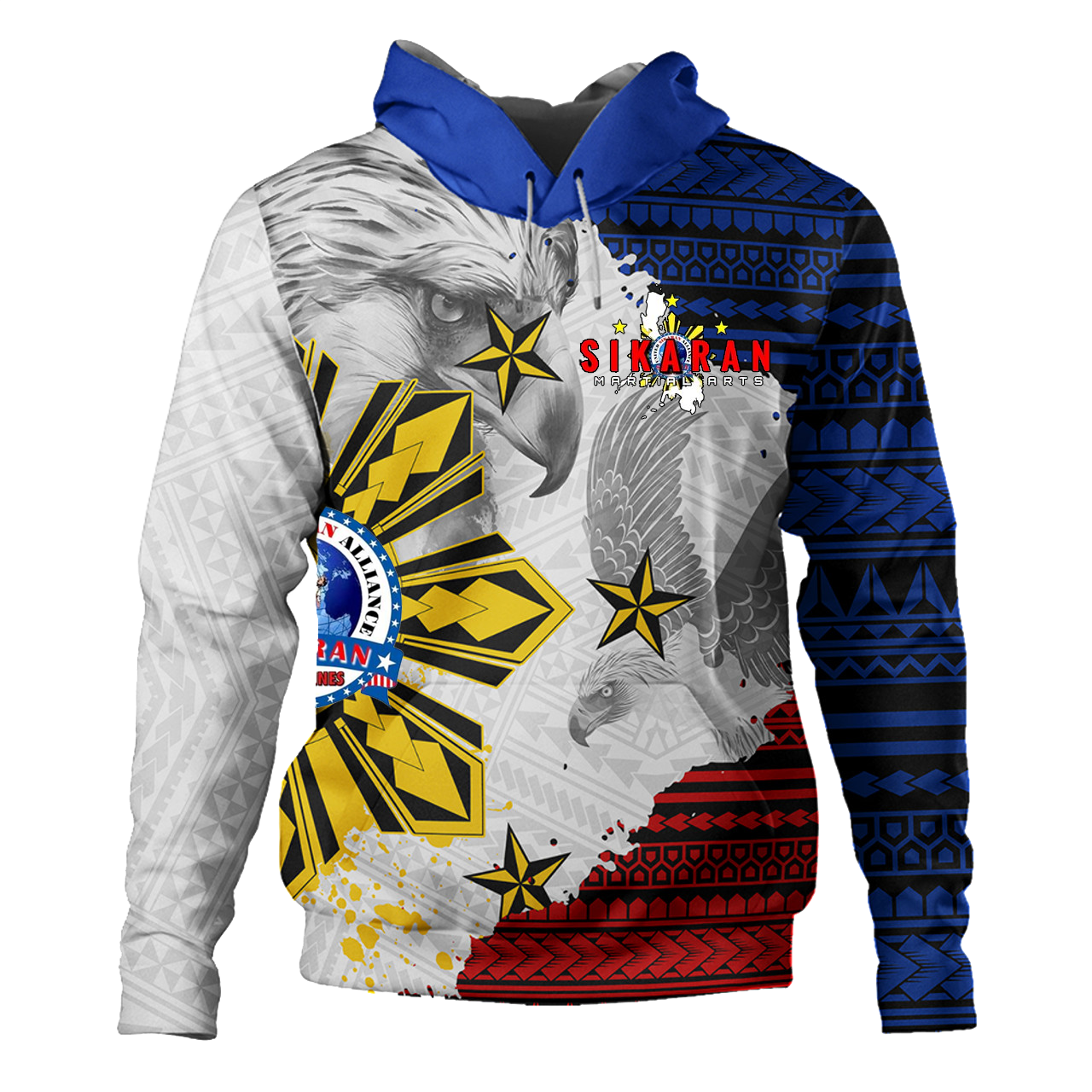 Sikaran Philippines Hoodie Eagles Filipino Sun Flag Grunge Style Pullover Hoodie Blue - Polynesian Pride