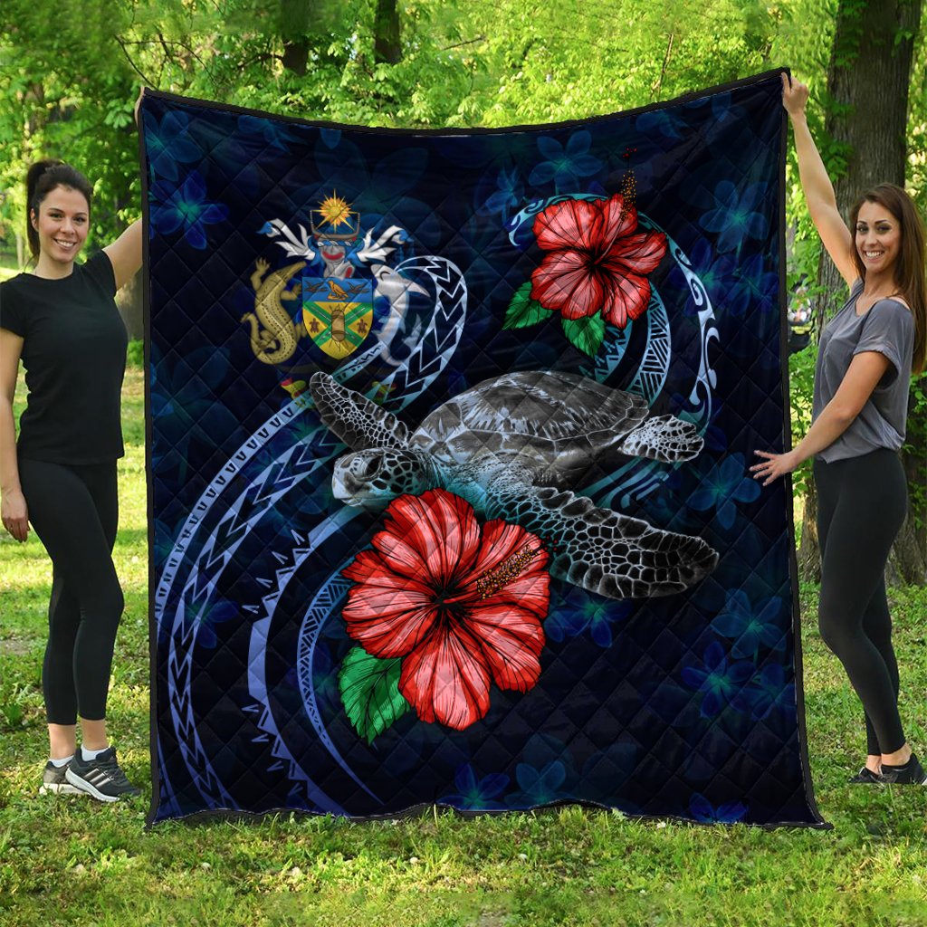 Solomon Islands Polynesian Premium Quilt - Blue Turtle Hibiscus Blue - Polynesian Pride