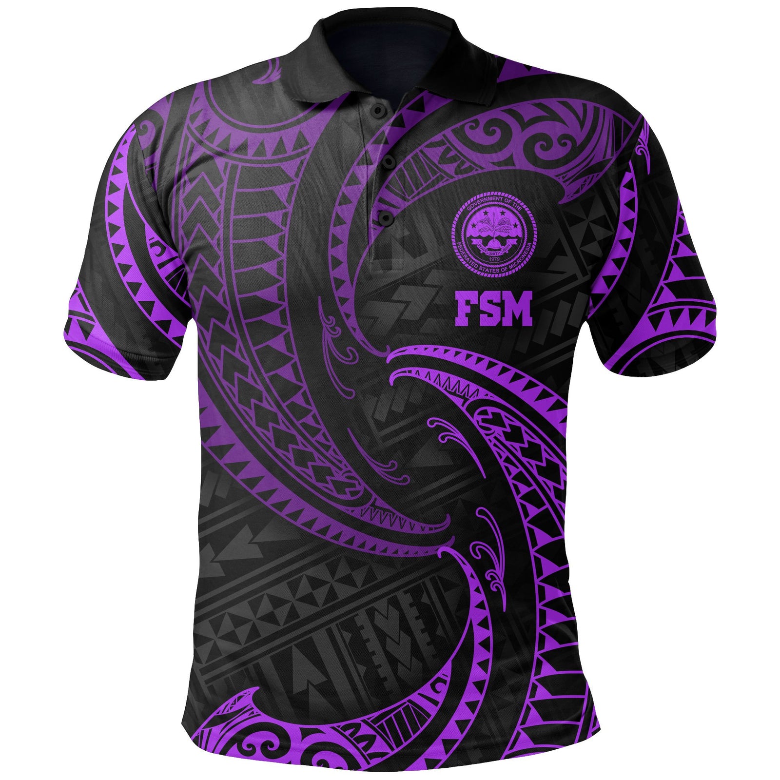 Federated States of Micronesia Polynesian Polo Shirt Purple Tribal Wave Unisex Purple - Polynesian Pride