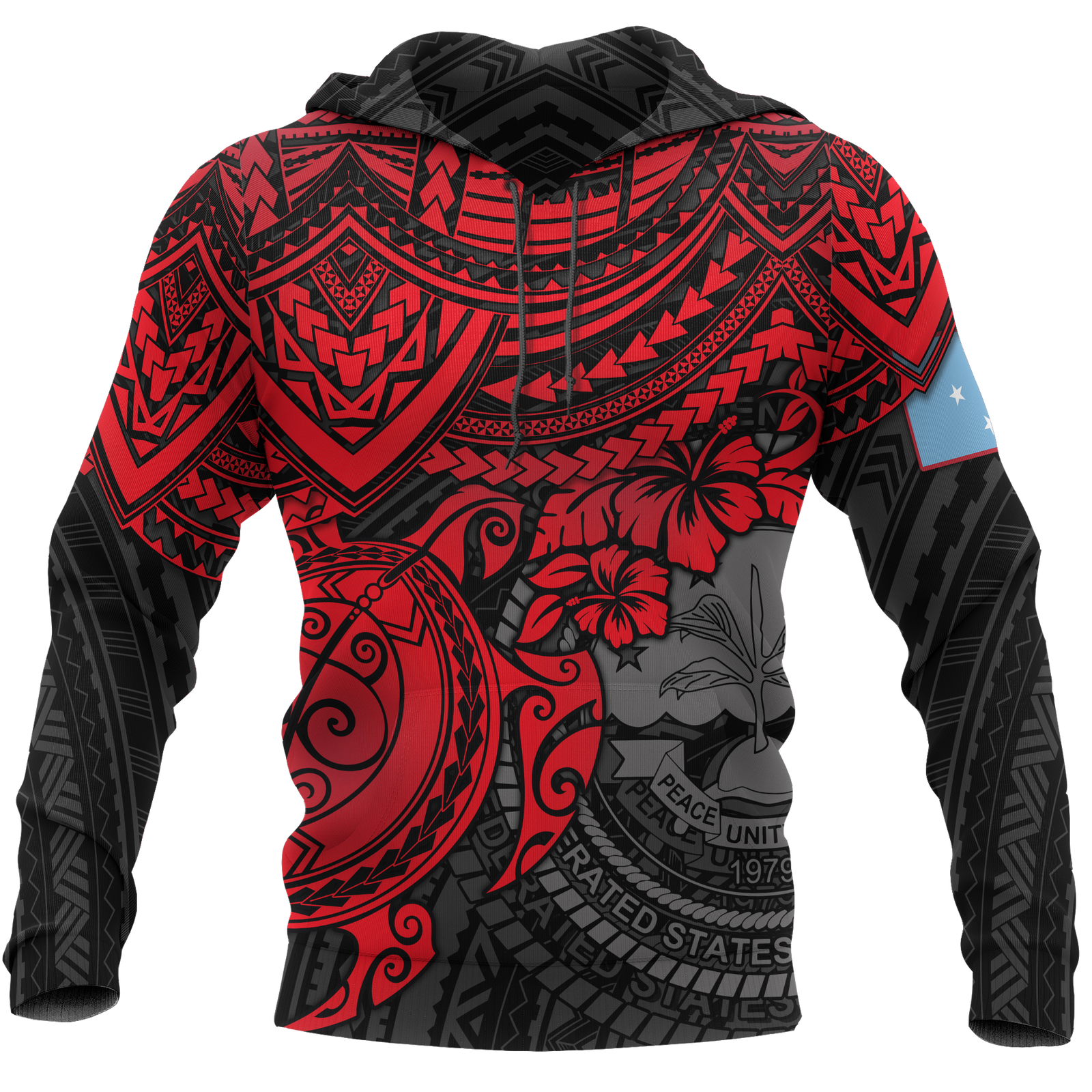 Federated States of Micronesia Hoodie Red Turtle Unisex RED - Polynesian Pride